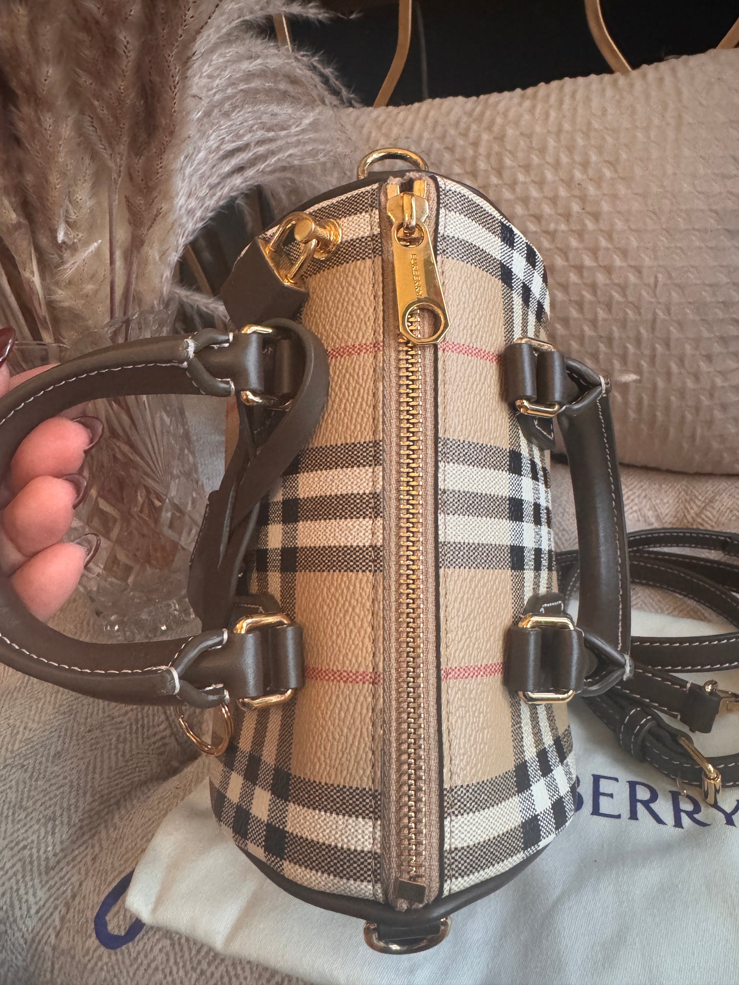 Burberry Mini Check Bowling Bag in Military