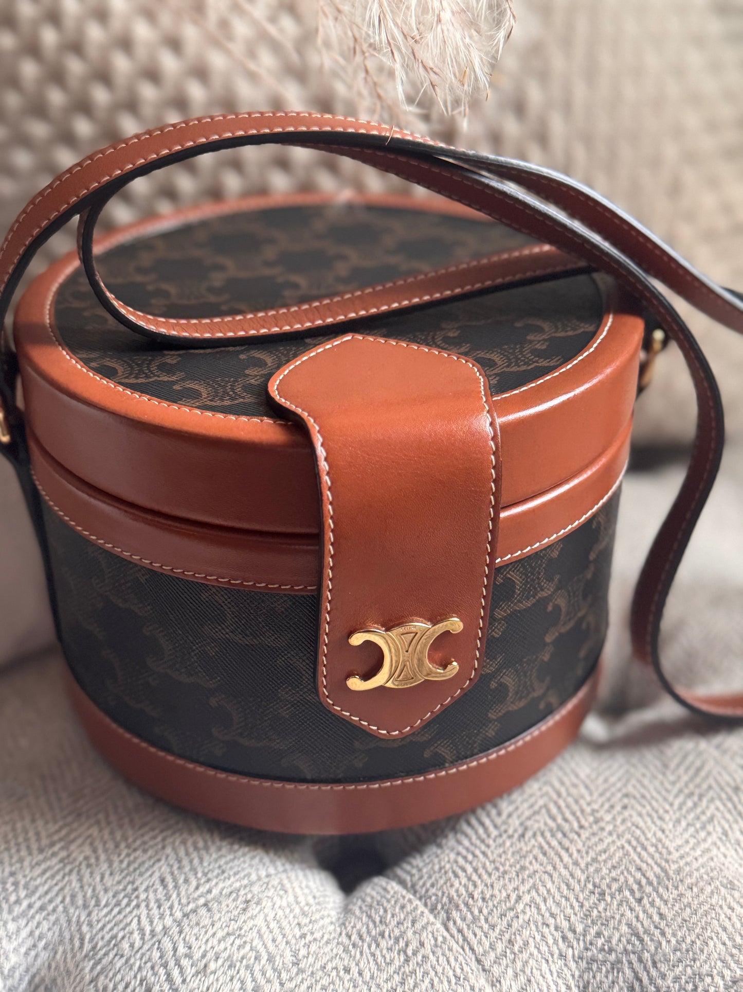Celine Calfskin Triomphe Canvas Medium Tambour Bag