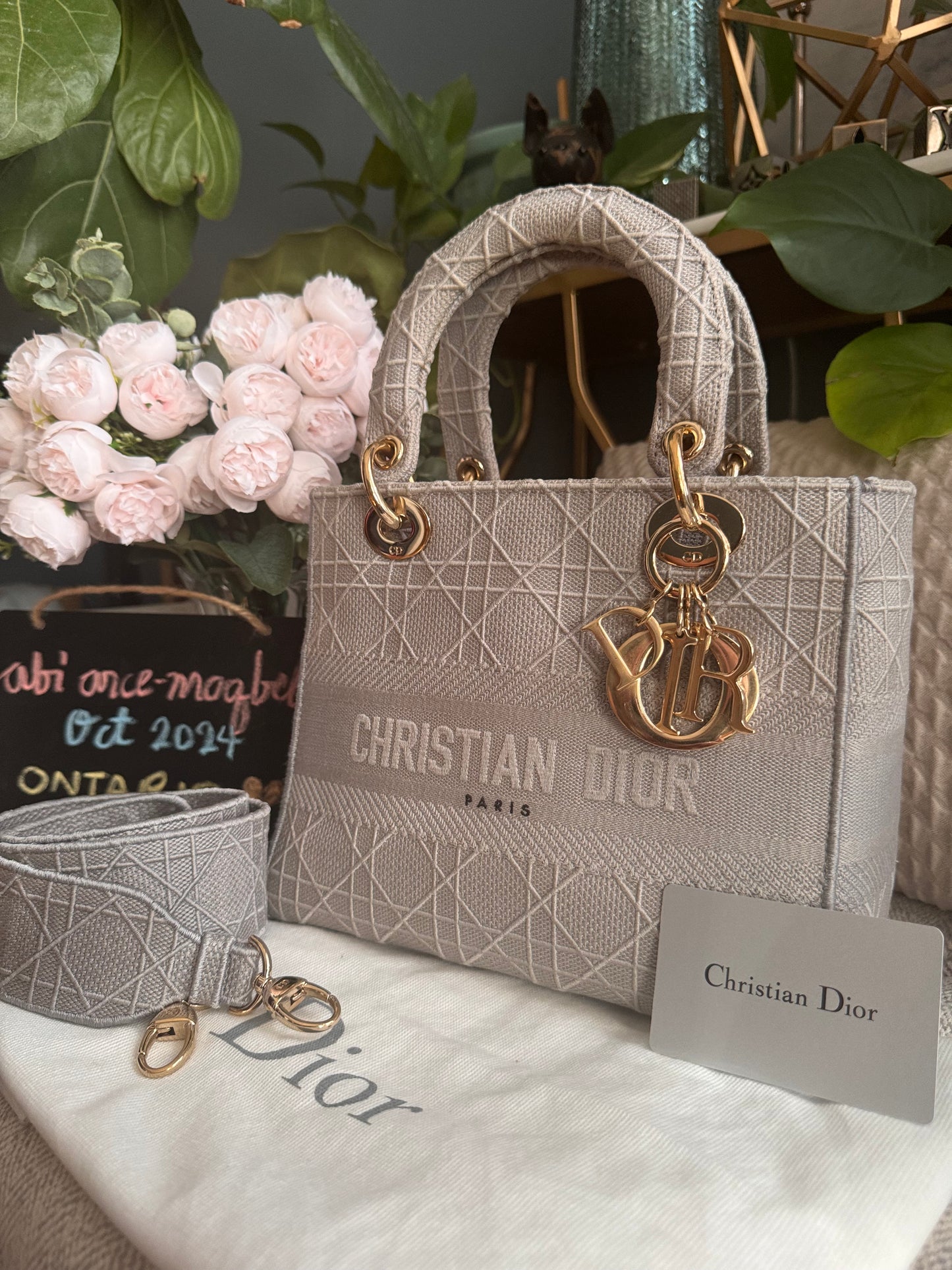 Christian Dior LADY D-LITE Medium Bag in Cool Grey Cannage Embroidery