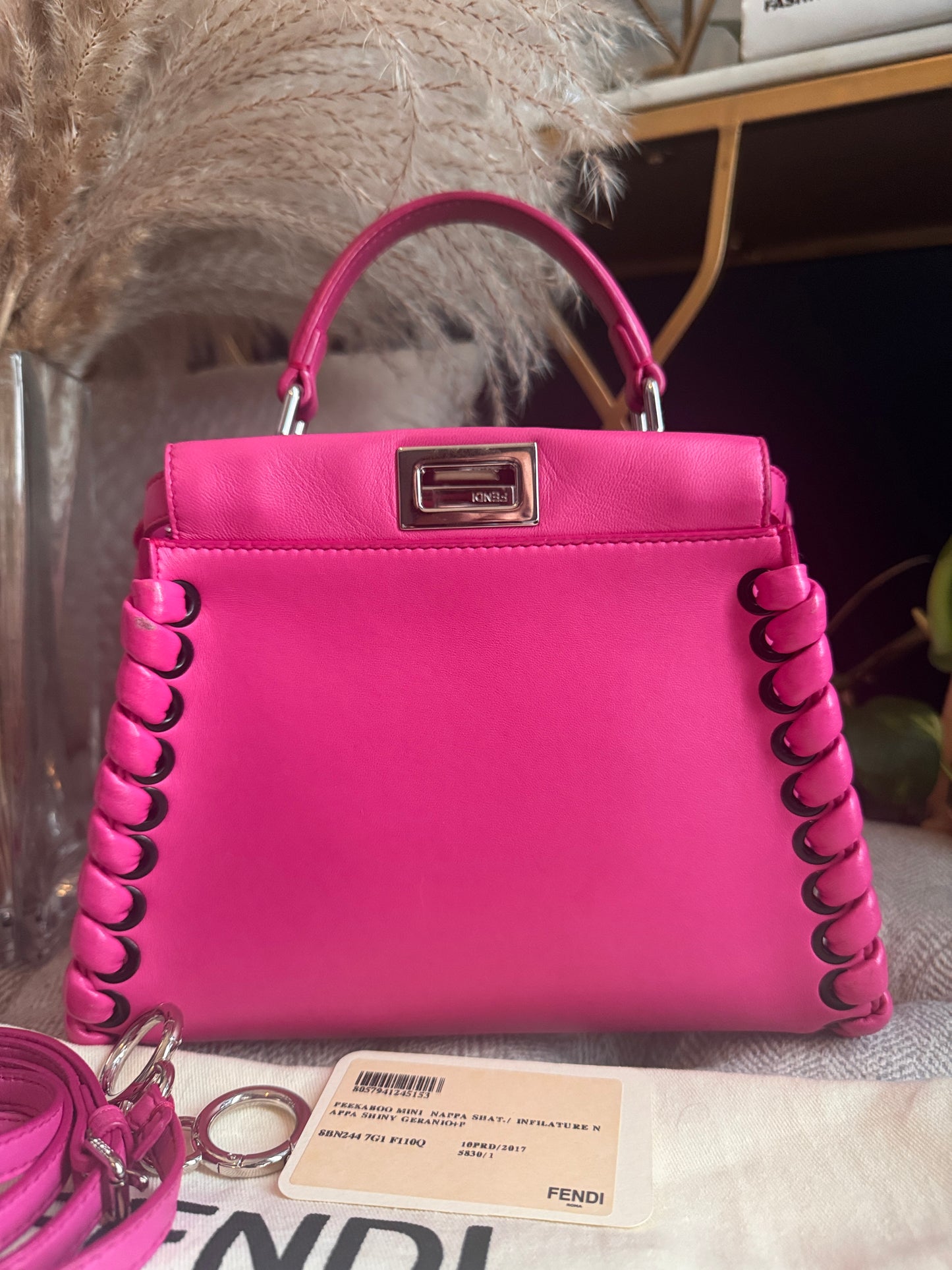 FENDI
Nappa Lace Up Mini Peekaboo Iconic Satchel in Geranio