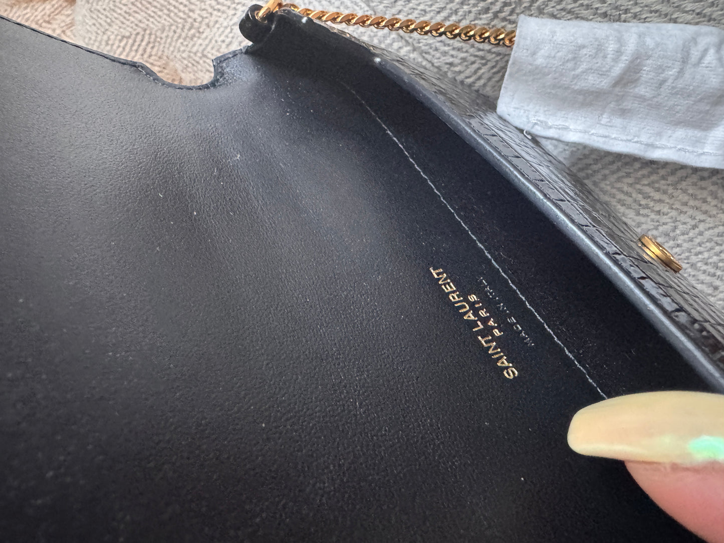 YSL Croc Embossed Wallet on Chain Bag