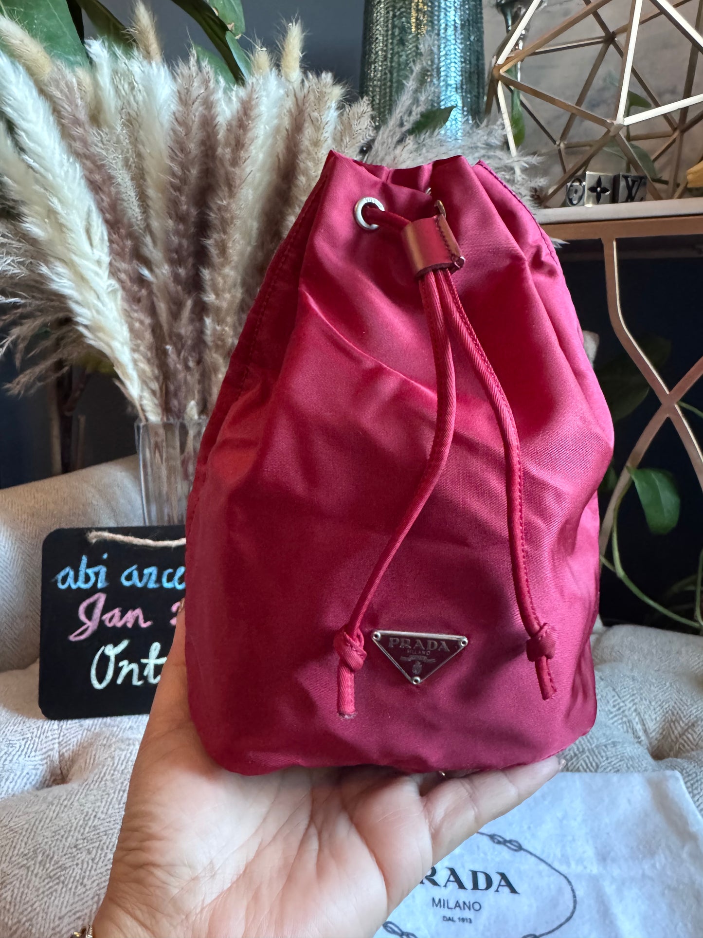 Prada Drawstring Nylon Bucket Pouch