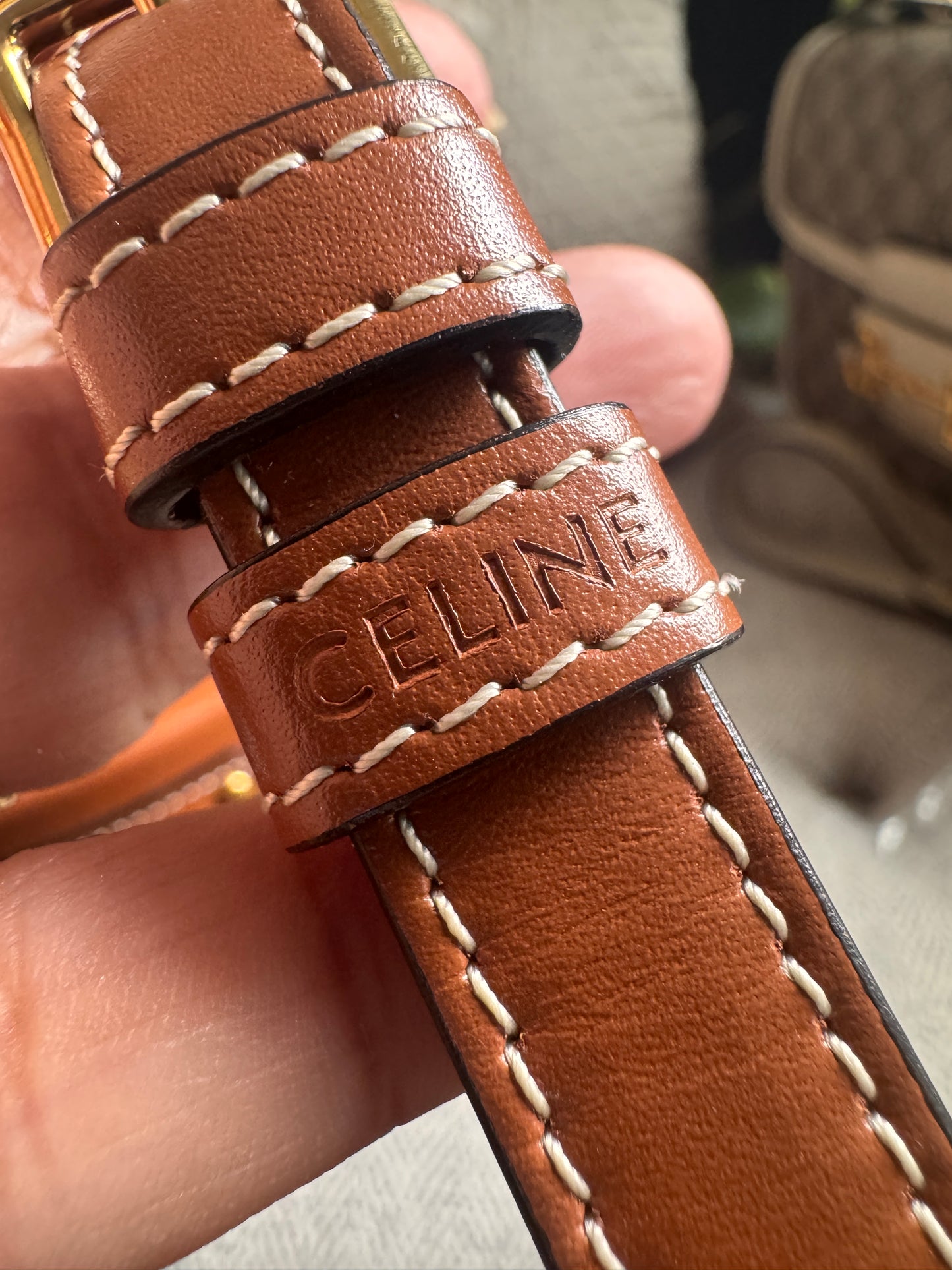 Celine Calfskin Triomphe Canvas Medium Tambour Bag