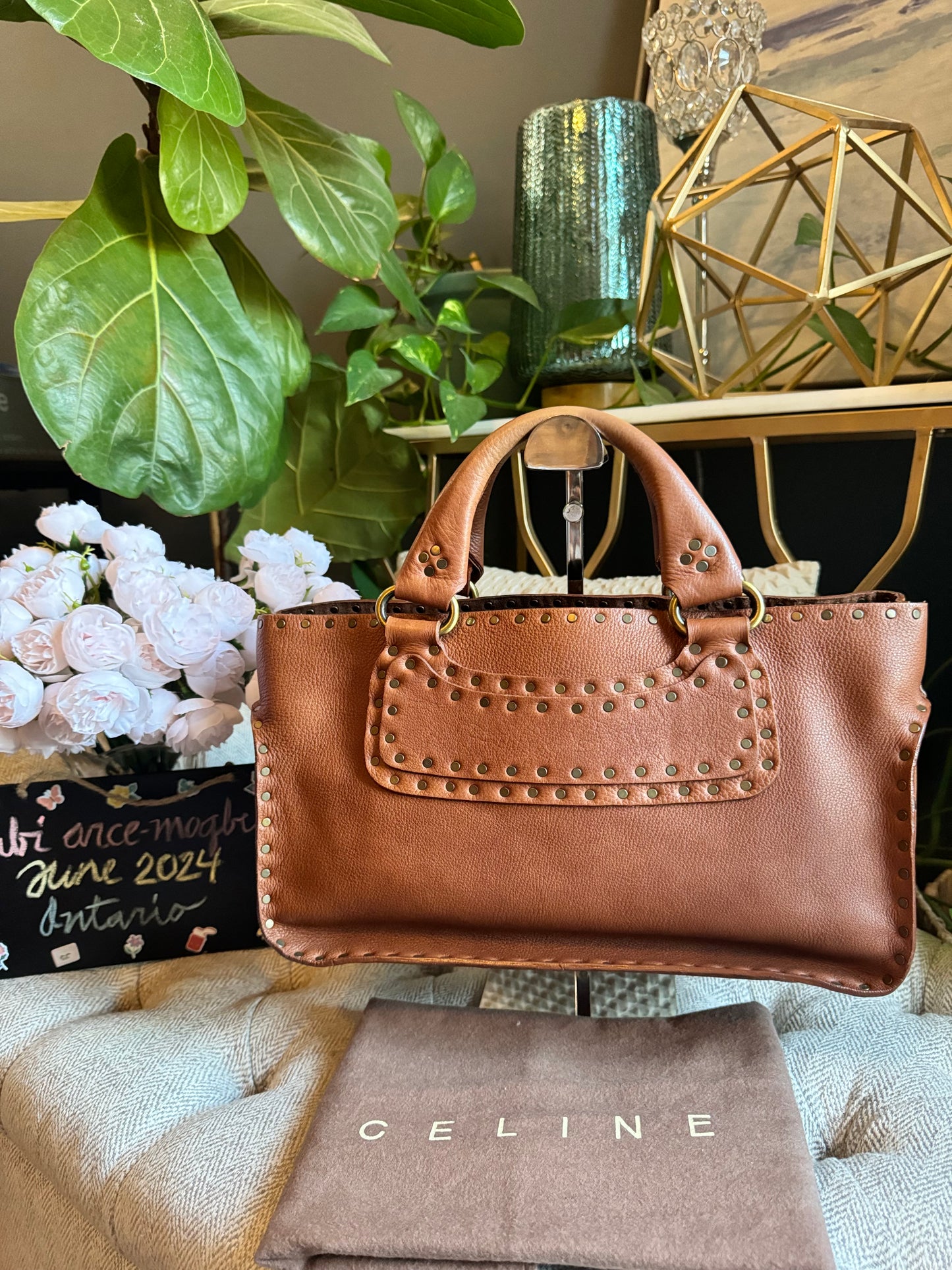 Celine Vintage Studded Leather Tote