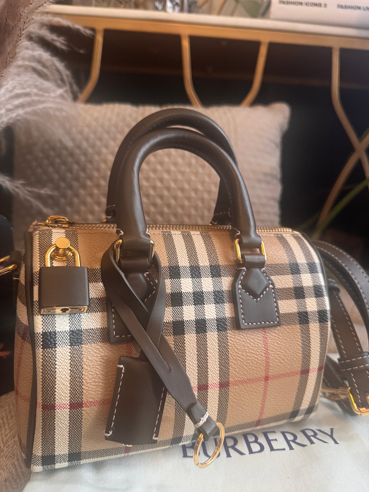 Burberry Mini Check Bowling Bag in Military