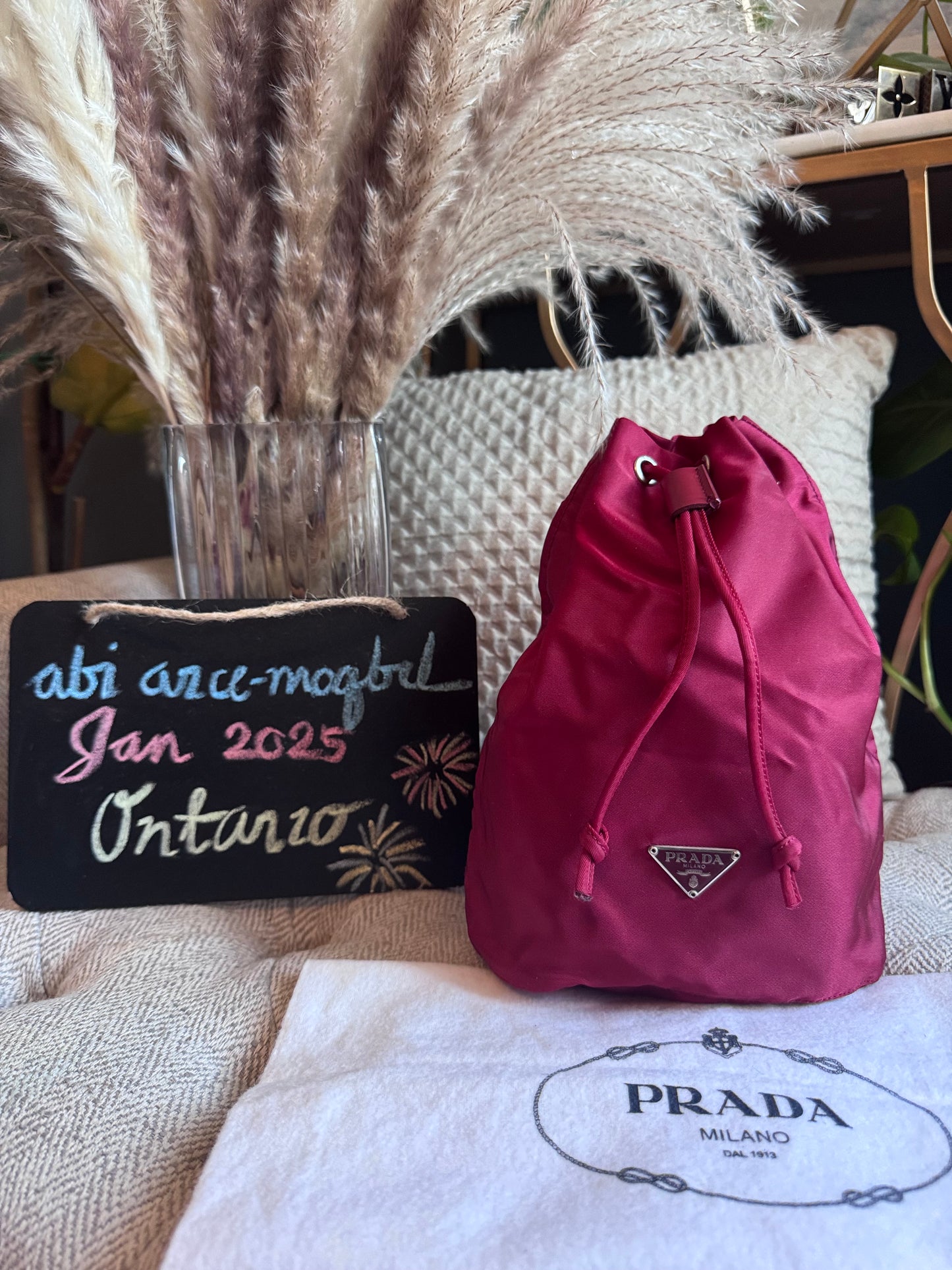 Prada Drawstring Nylon Bucket Pouch