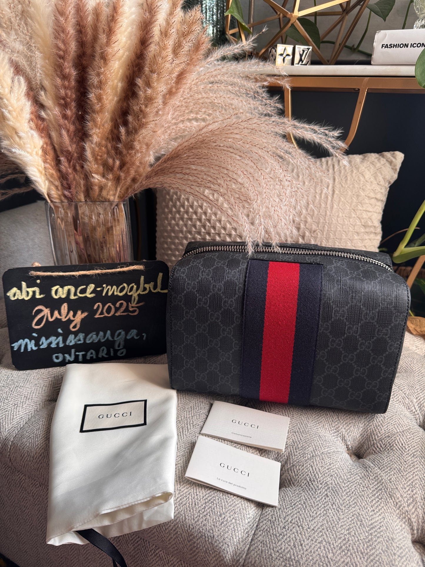 Gucci GG Supreme Monogram Web Toiletry Case Black Grey
