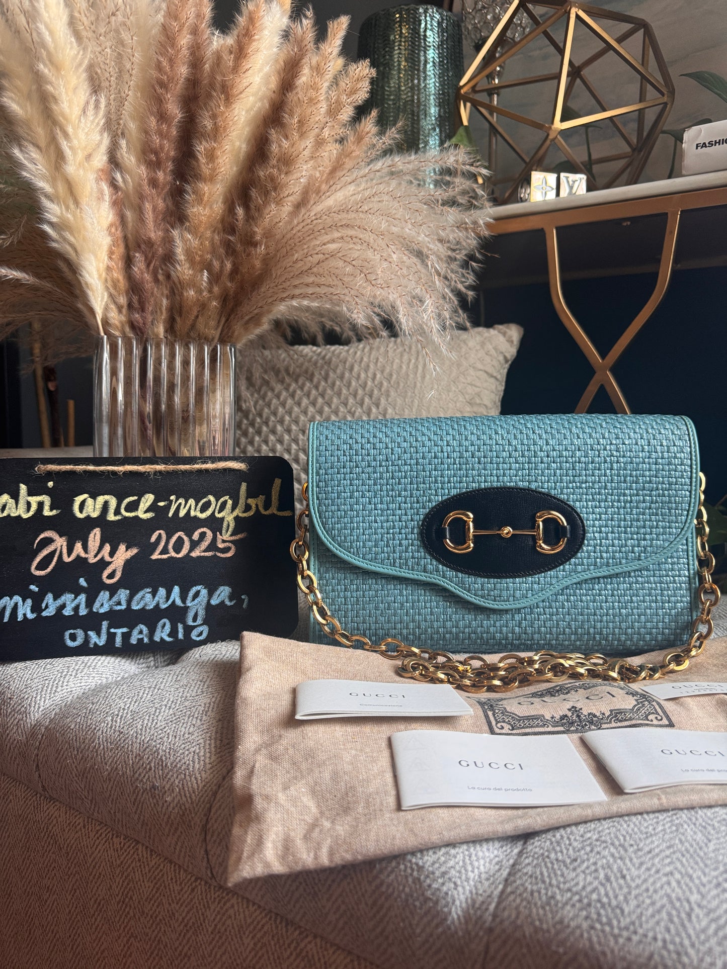 Gucci Horsebit 1955 Raffia Chain Bag