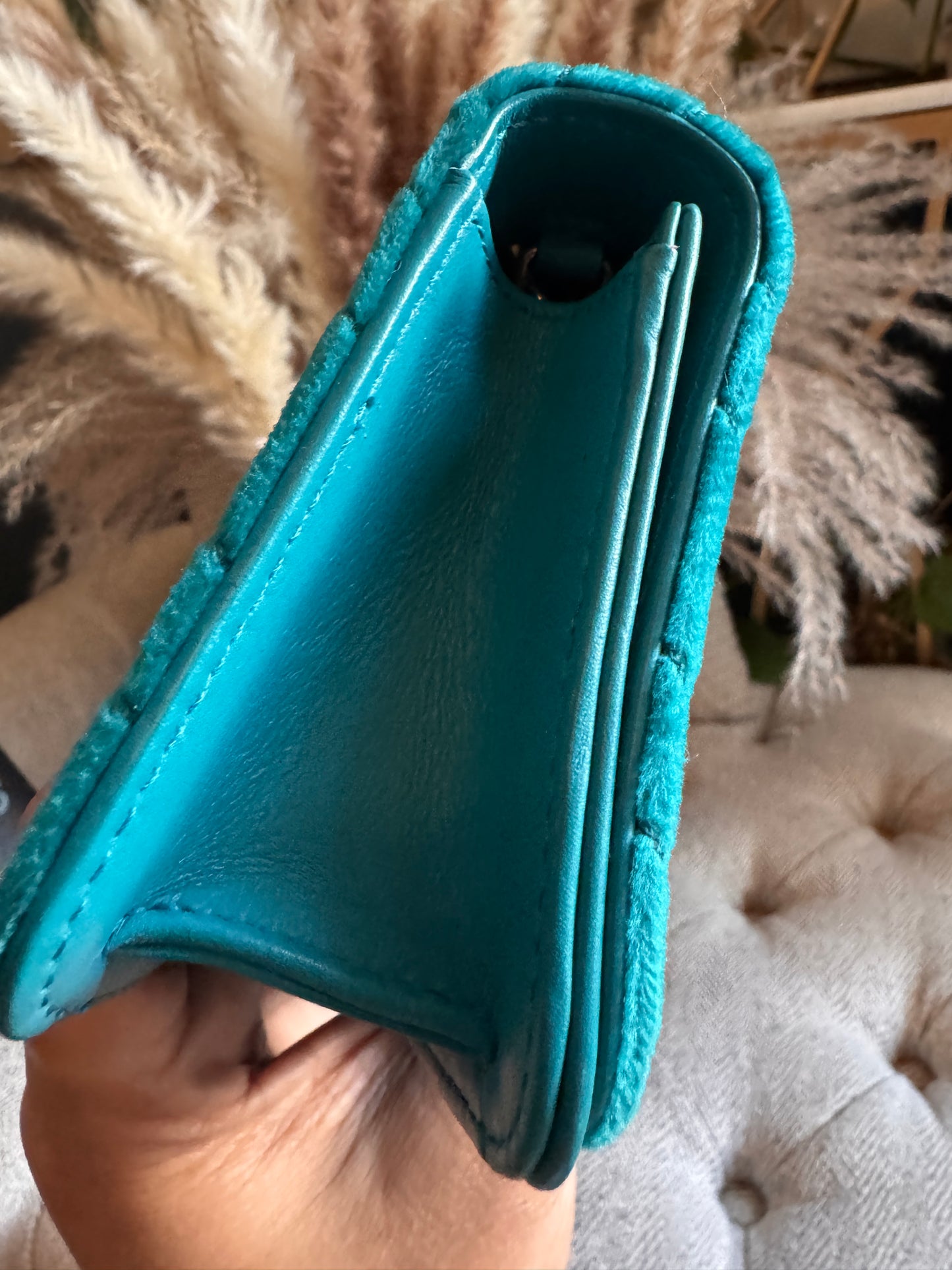 Gucci Velvet Matelasse GG Marmont Mini Bag Pavone Cyan