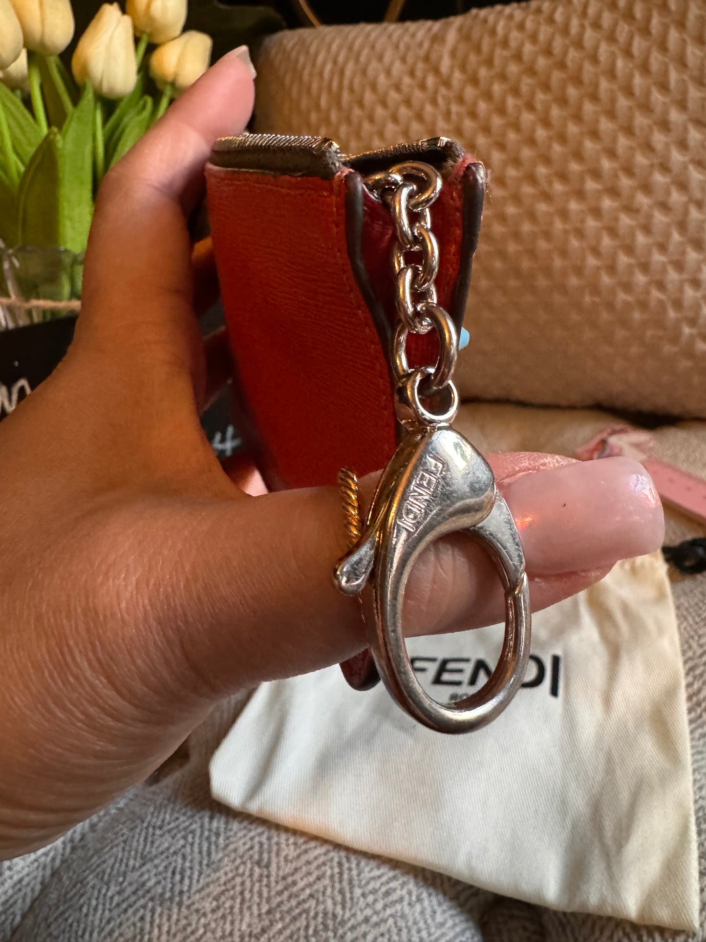 Fendi Vitello Elite Leather Monster Eyes Pochette Key Cles And Change Holder