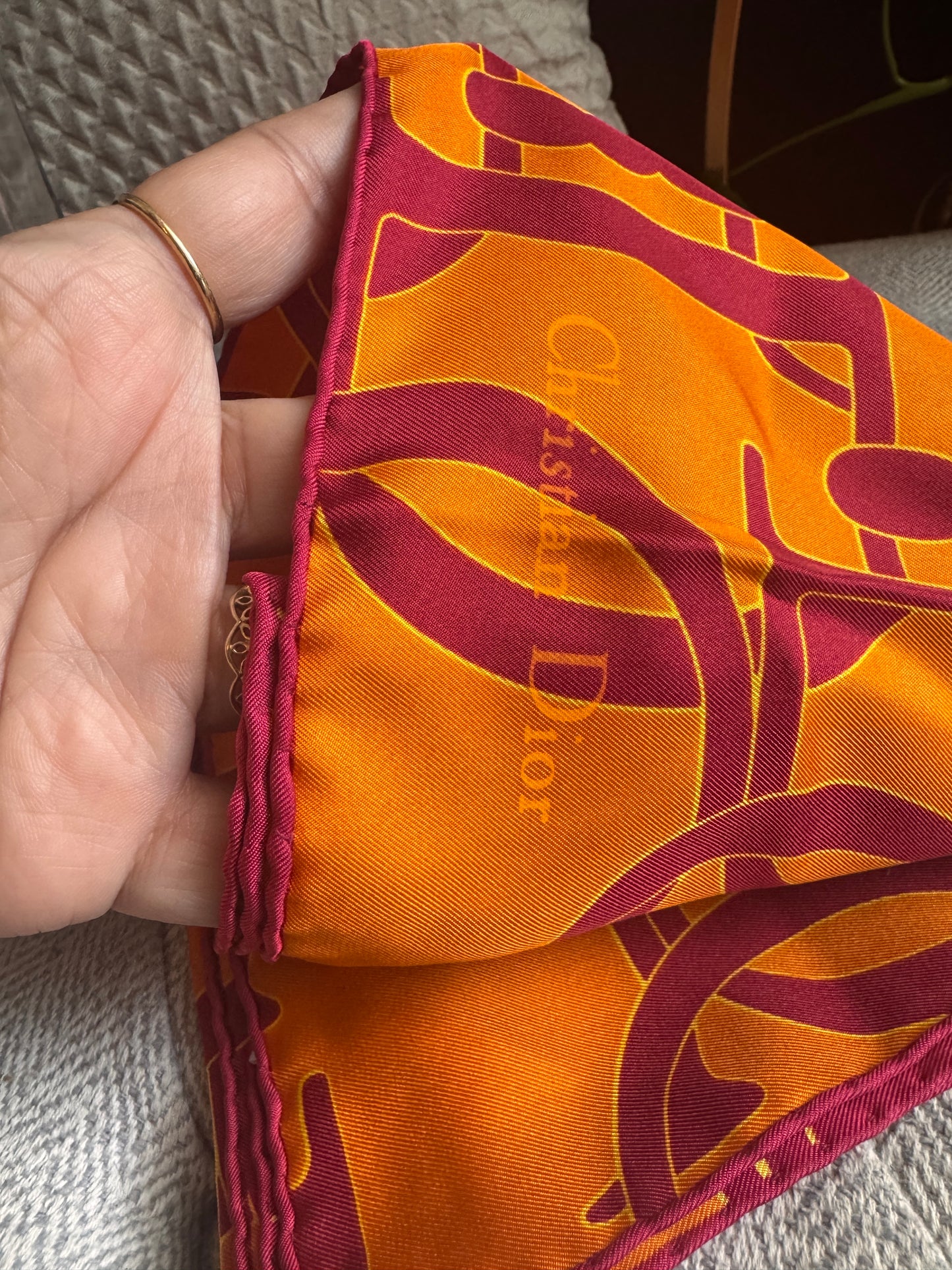 Vintage 1970's/80's CHRISTIAN DIOR Silk Scarf / Hand Rolled Edge / Retro Collectible Rare