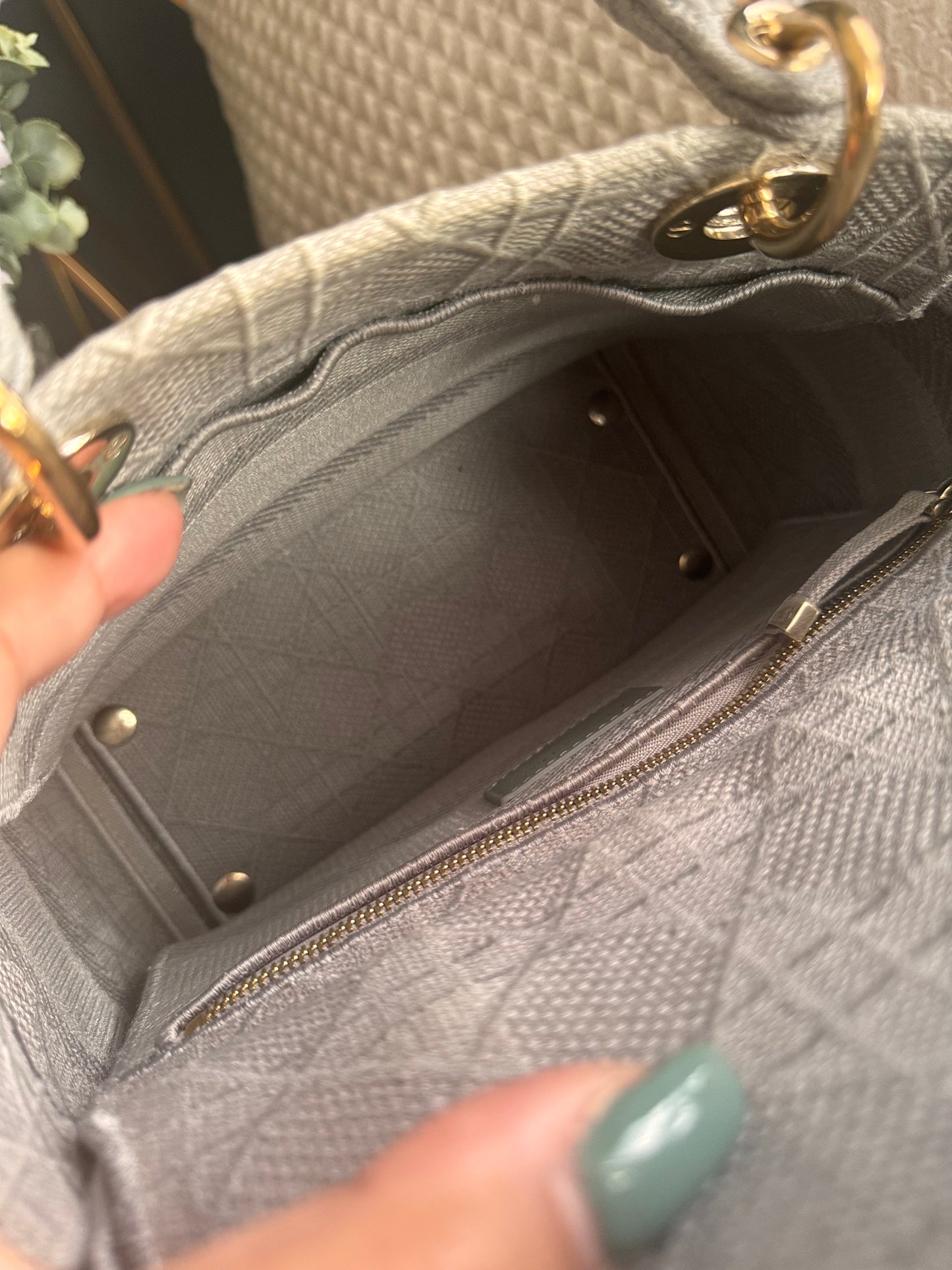 Christian Dior LADY D-LITE Medium Bag in Cool Grey Cannage Embroidery