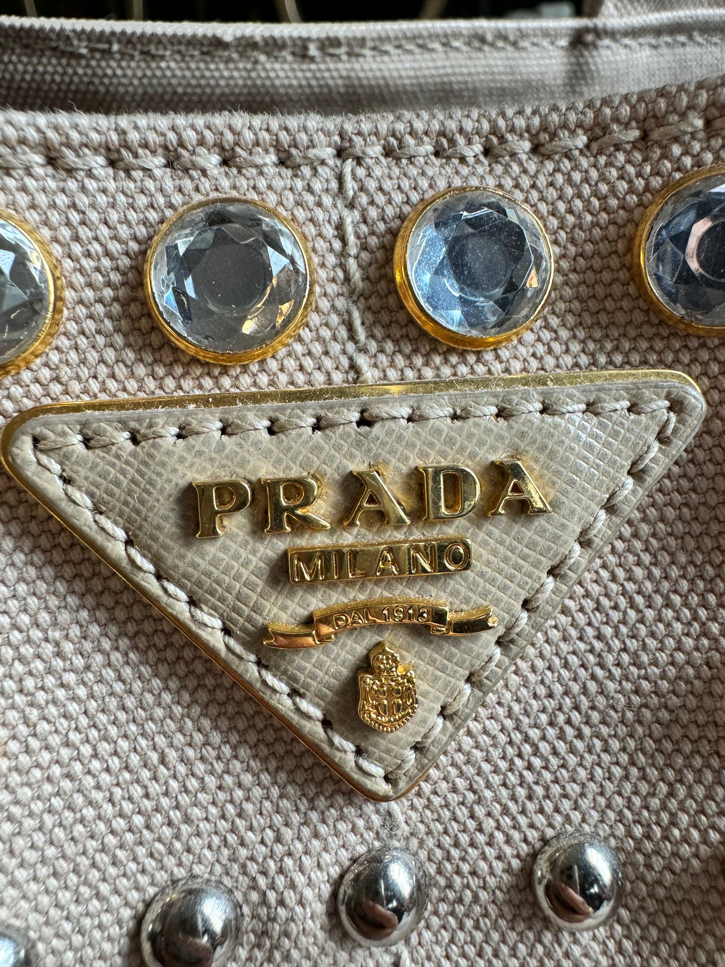Prada Studded Canapa Tote