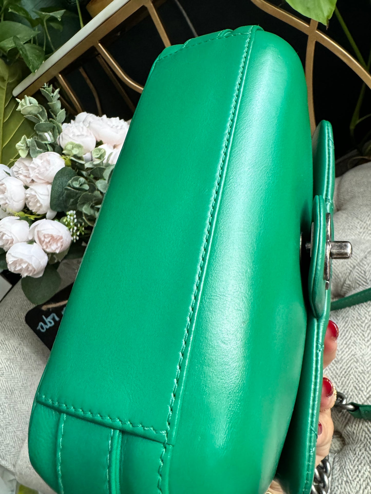 Chanel Rock My Shoulder Flap Green Quilted Calfskin/ Naturally Grained Sheepskin Inner Lining/MAR -Métal Aged Ruthenium Hardware (SN 24221601)