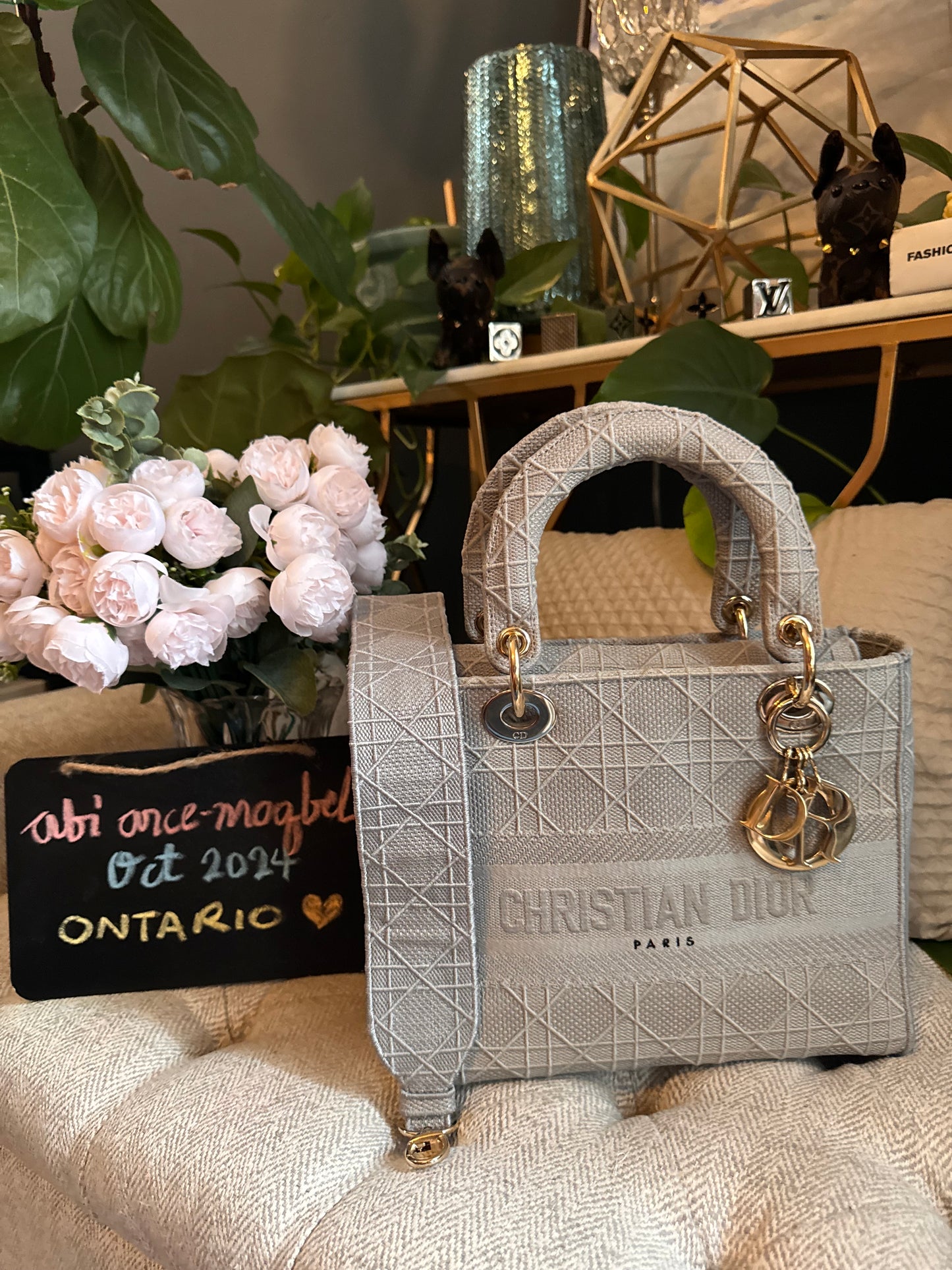 Christian Dior LADY D-LITE Medium Bag in Cool Grey Cannage Embroidery