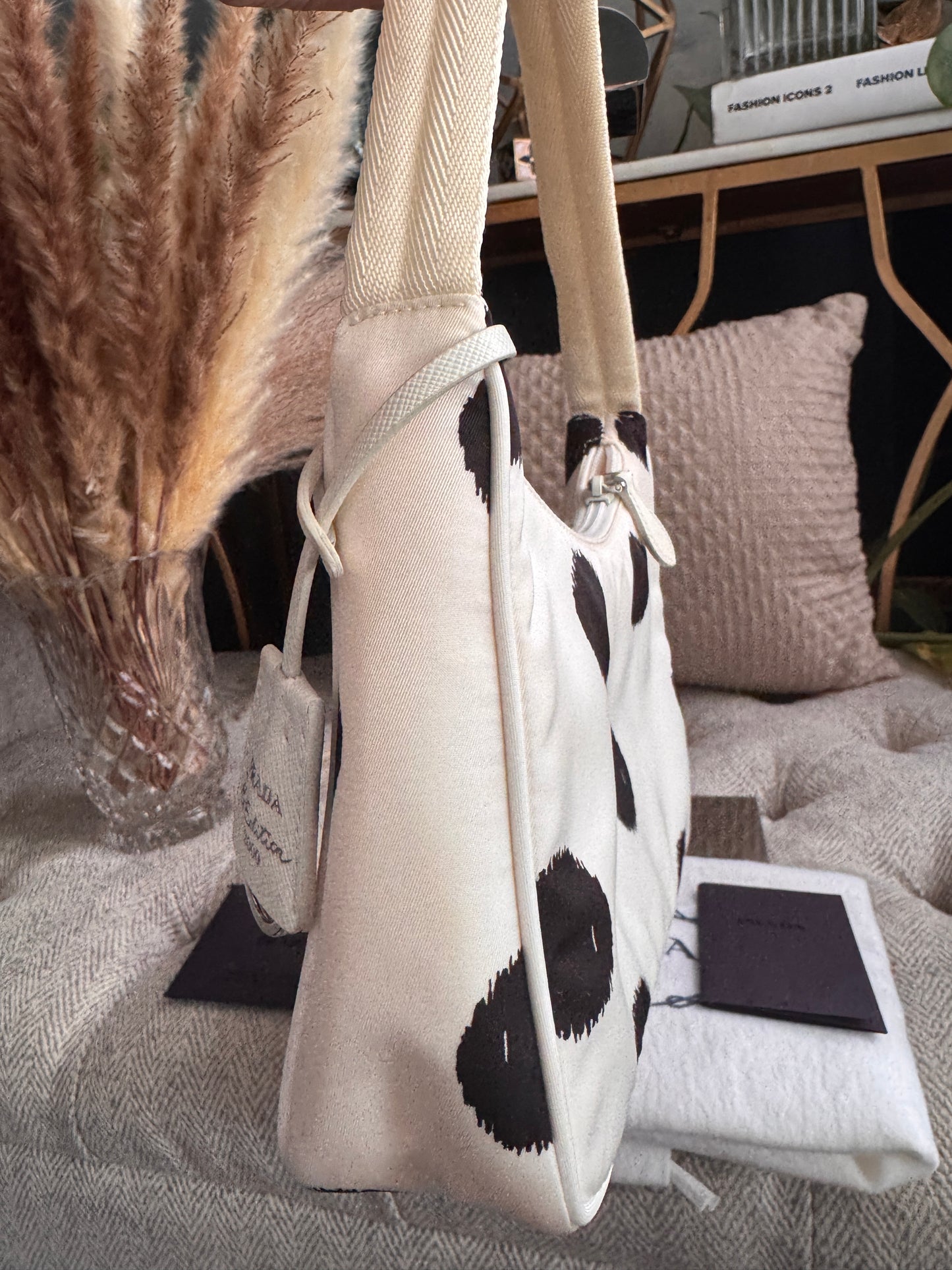 PRADA
Tessuto Nylon Polka-Dot Mini Re-Edition 2000 Bag White Black