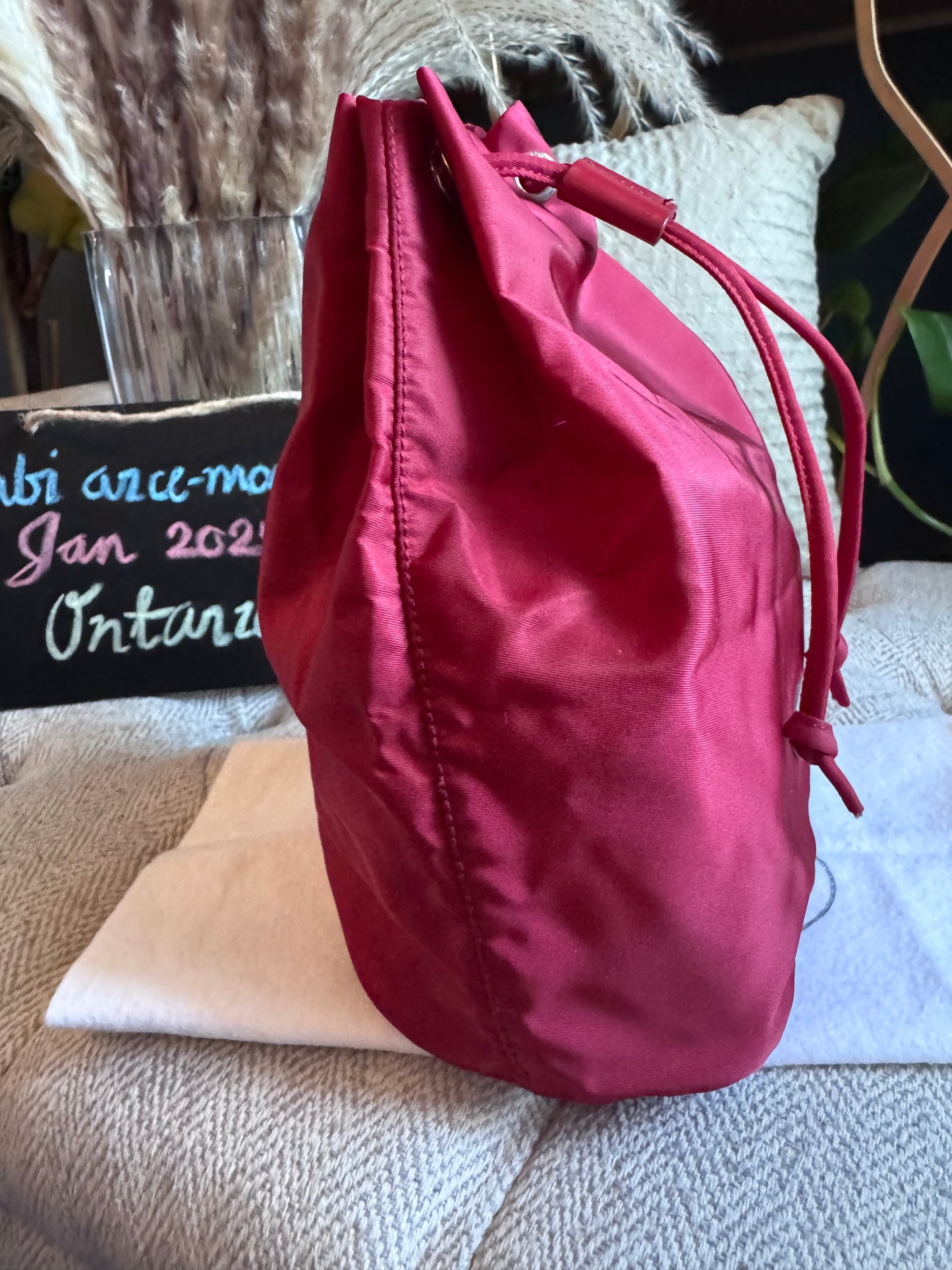 Prada Drawstring Nylon Bucket Pouch