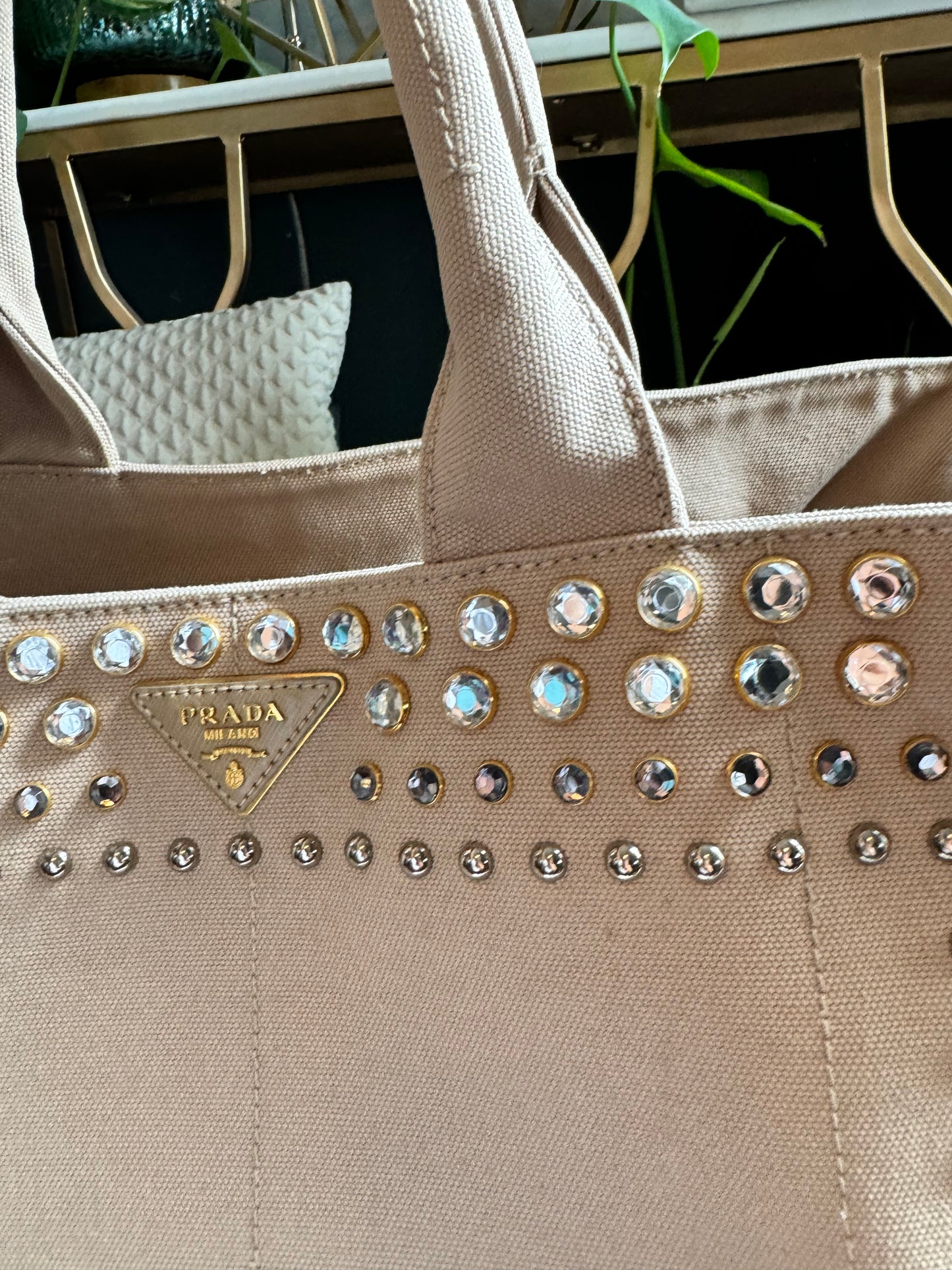 Prada Studded Canapa Tote