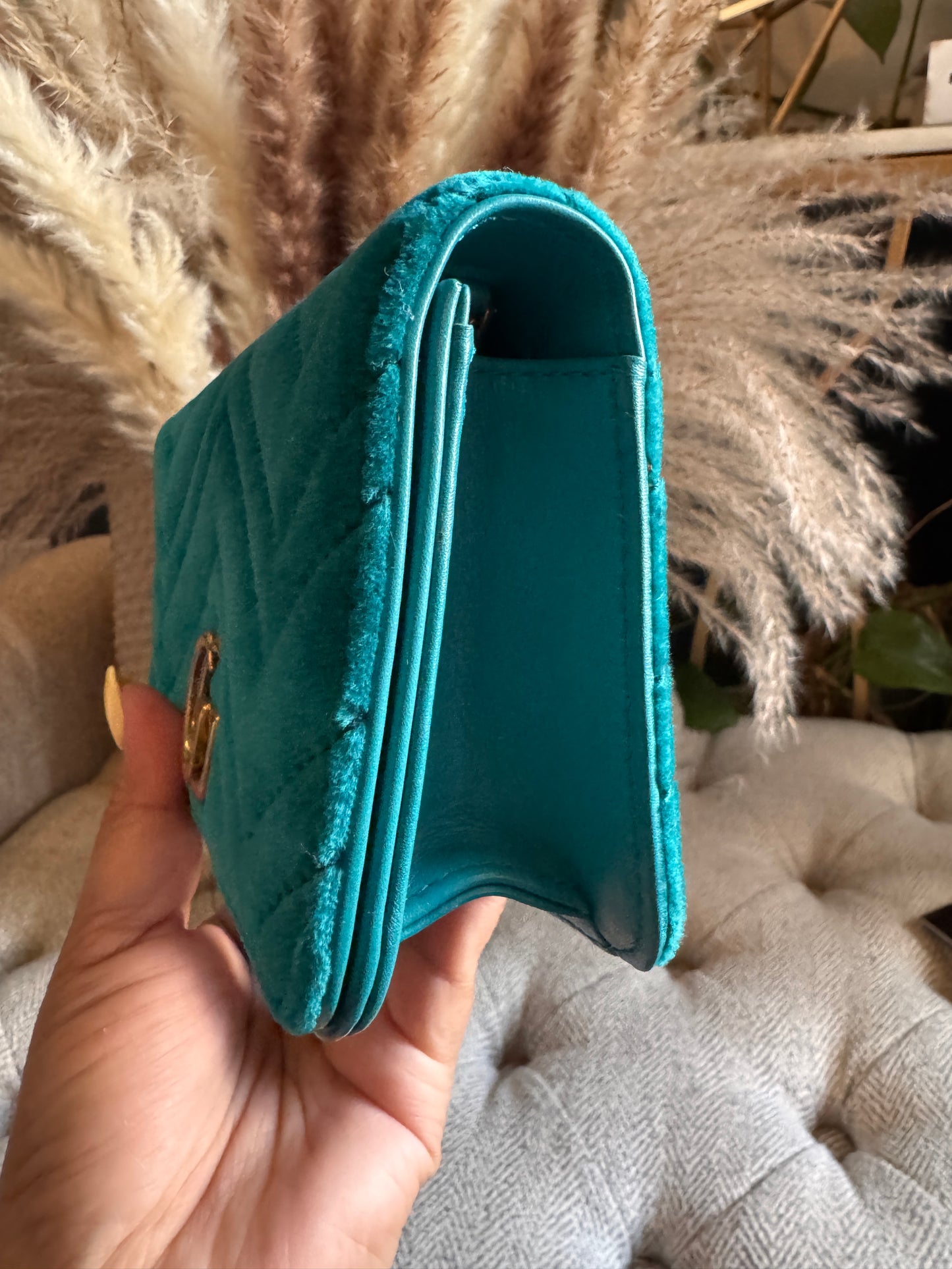 Gucci Velvet Matelasse GG Marmont Mini Bag Pavone Cyan