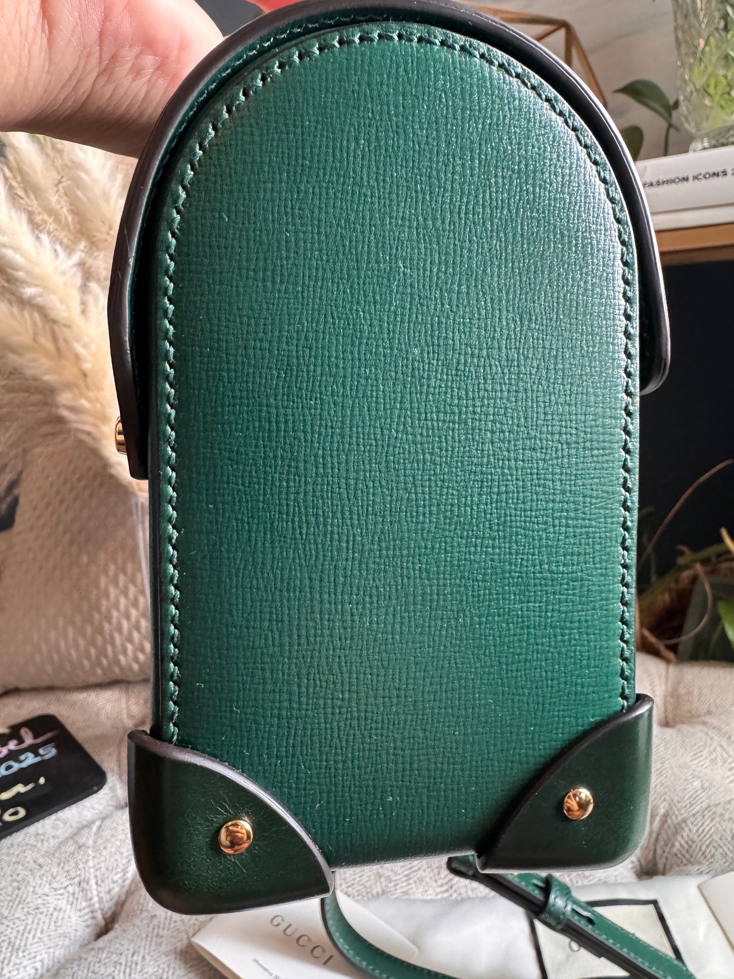 GUCCI
Azalea Calfskin Small Padlock Bamboo Shoulder Bag Vintage Green