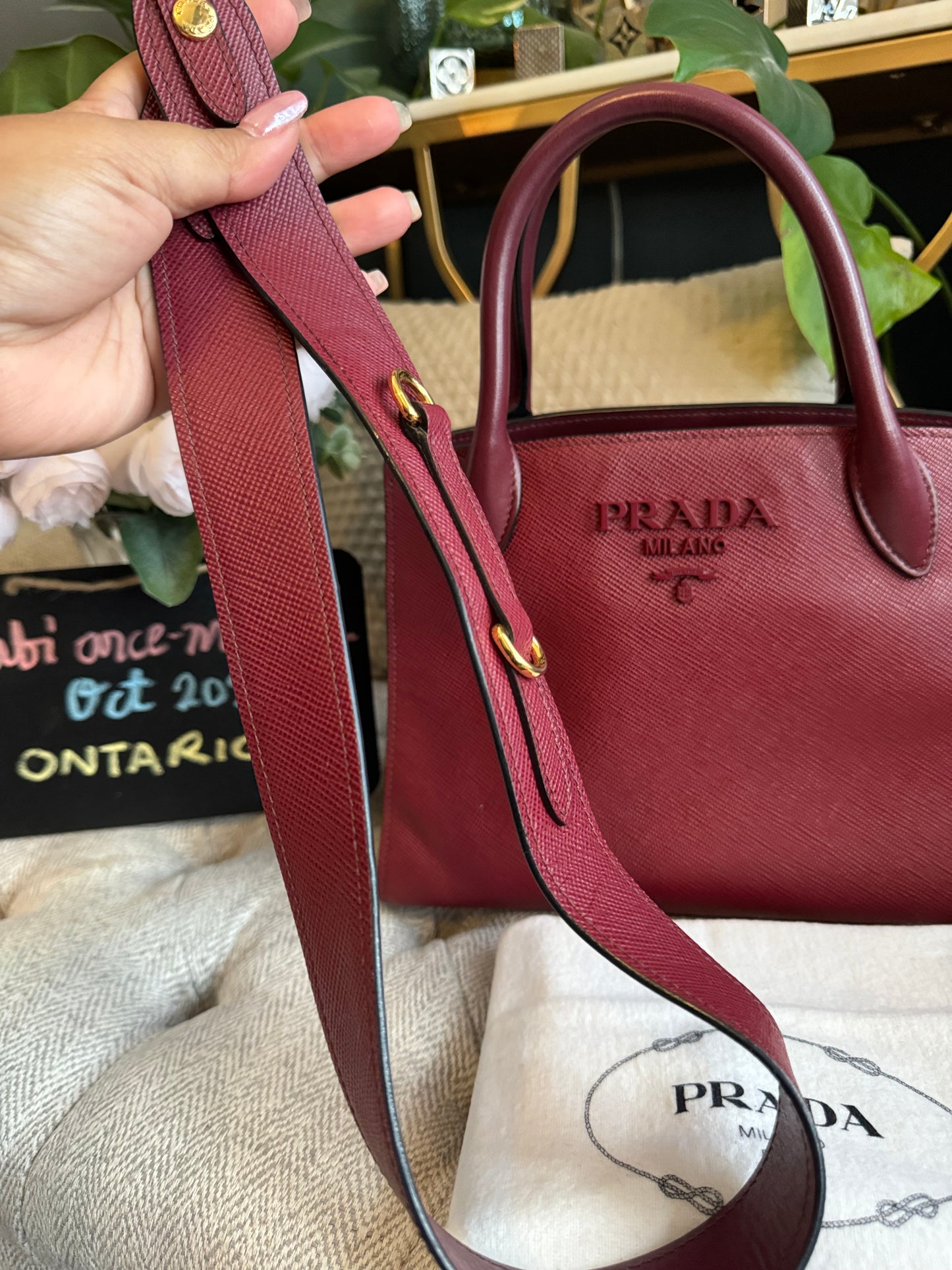 PRADA Saffiano Cuir Small Monochrome Top Handle Tote