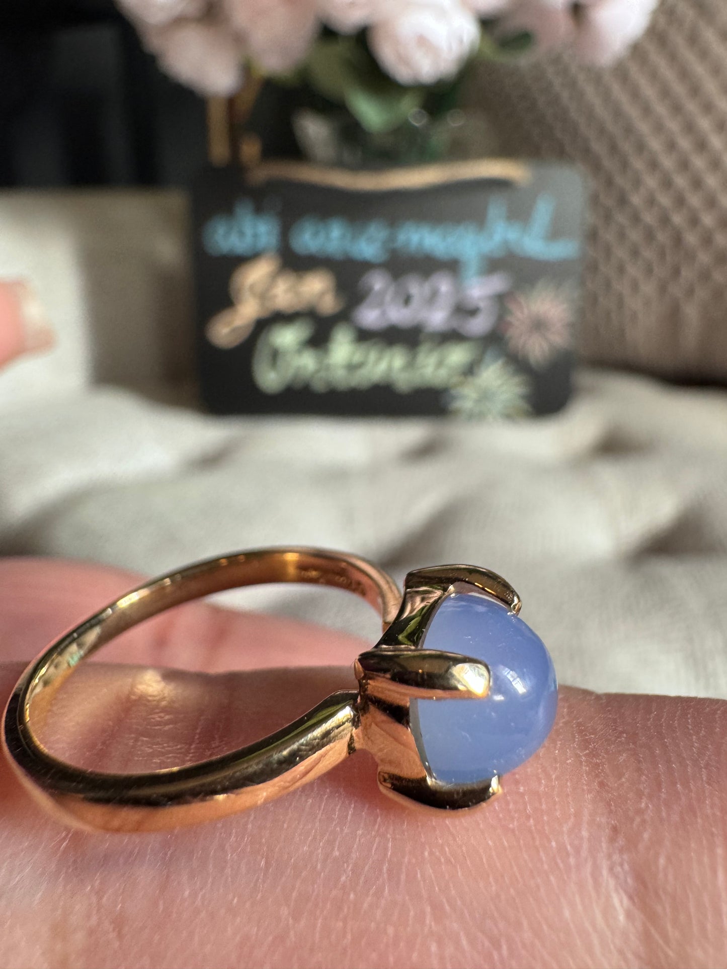 RARE Tiffany & Co. Sugar Stack 18k Gold Paloma Picasso Blue Chalcedony Ring