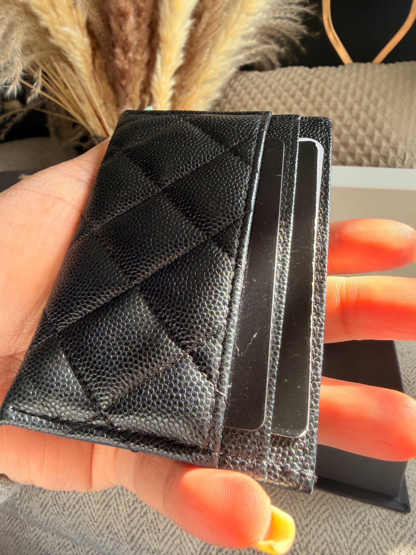 NEW 23S CHANEL Caviar Crystals Card Holder Black BIG Gold CC STRASS Wallet