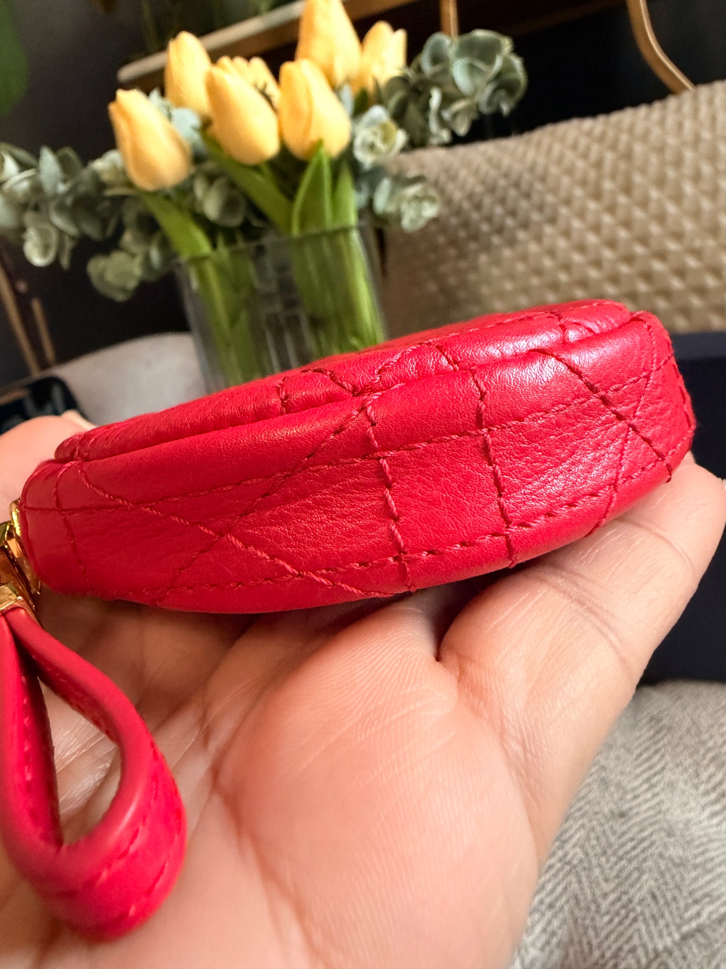 CHRISTIAN DIOR
Red Cannage Quilted Leather Mini Caro Coin Purse