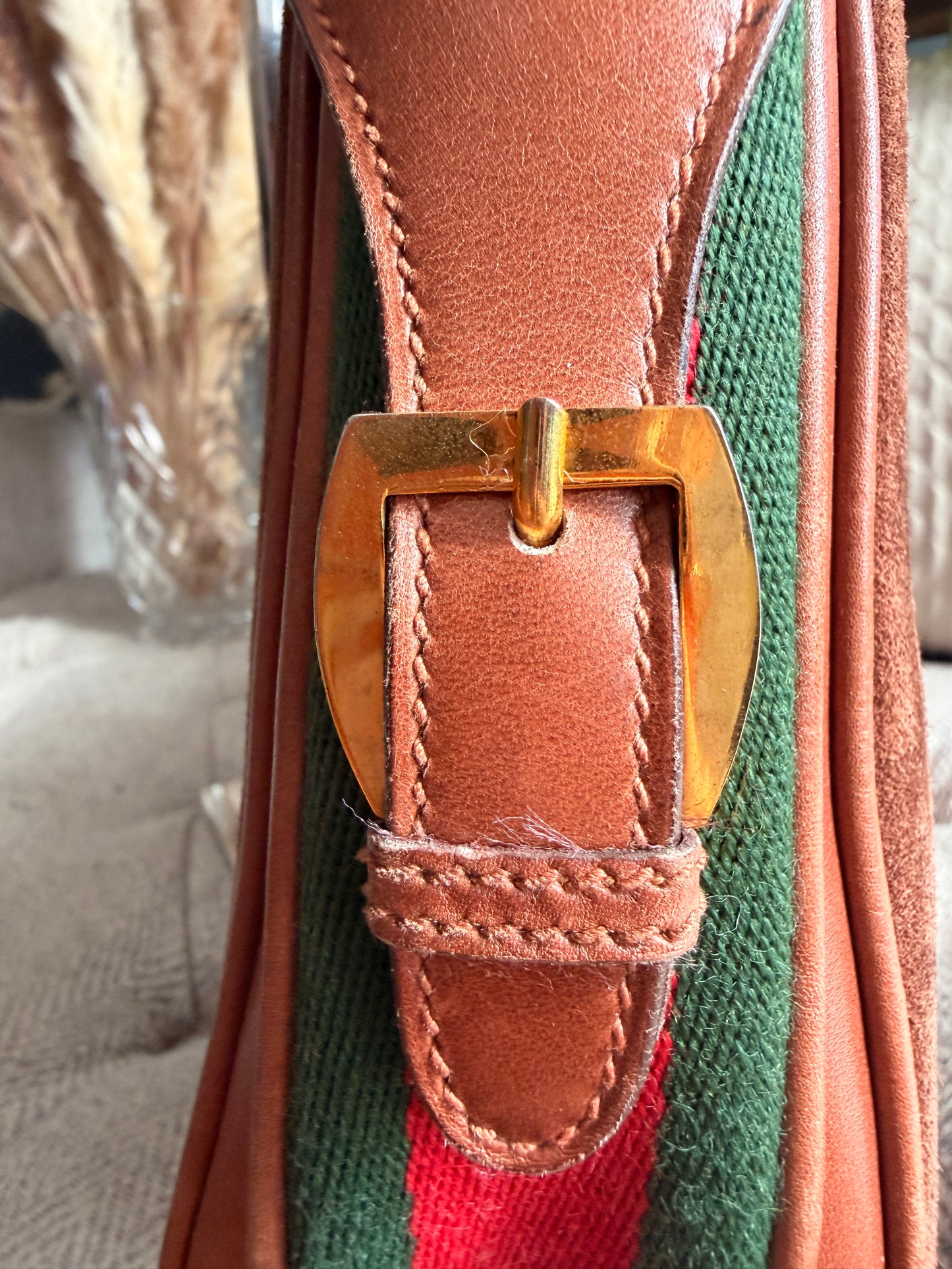 Vintage 70's GUCCI GG Monogram Flip Lock Brown Leather and Suede Hobo