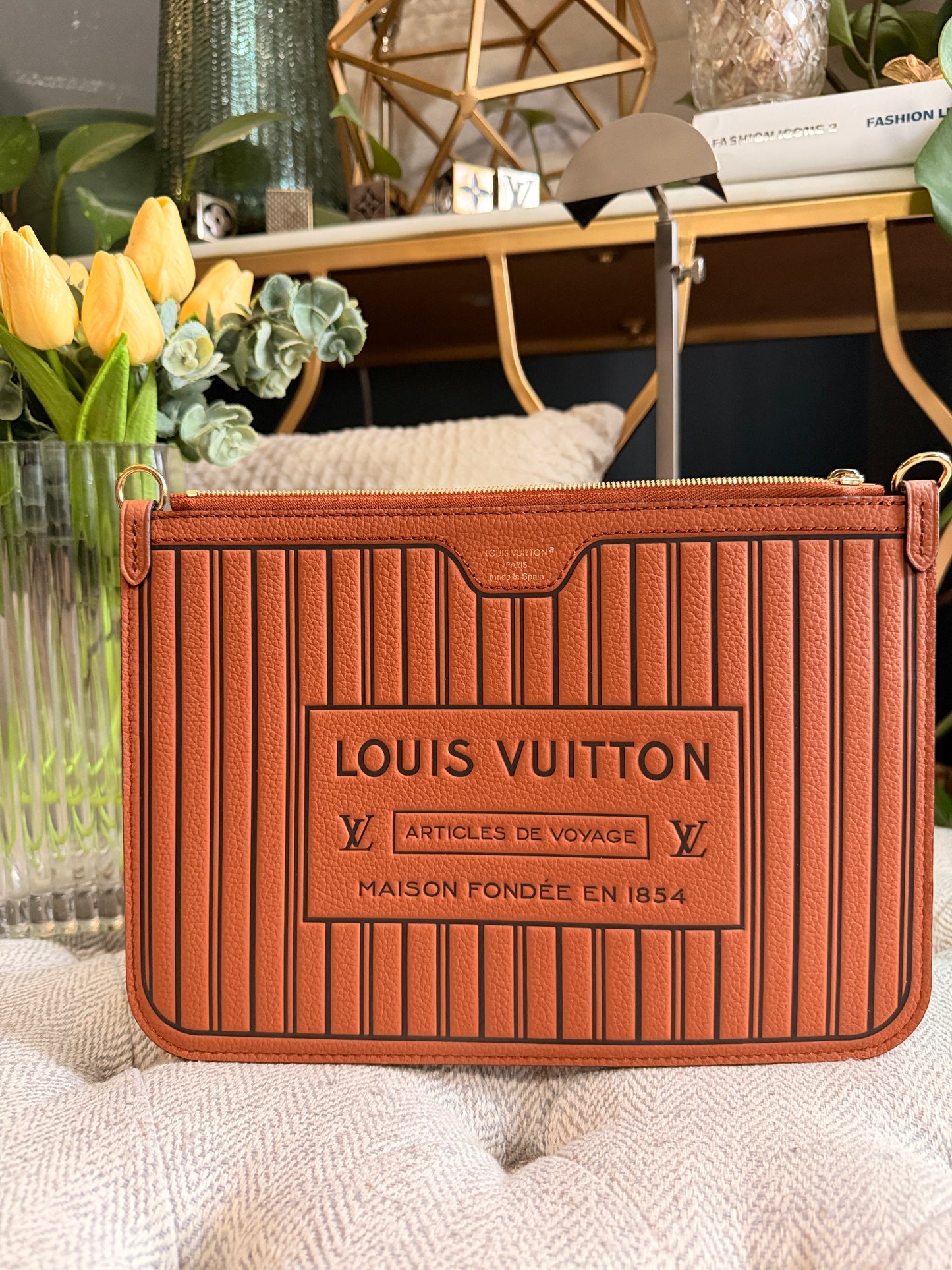 Louis Vuitton Calfskin Inside-Out Neverfull Pouch in Tan