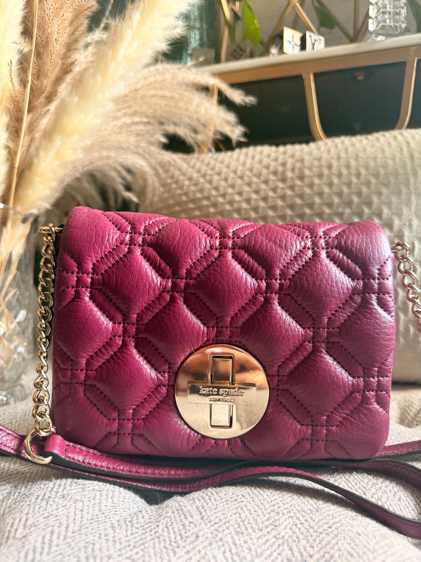 Kate Spade Quilted Leather Crossbody in Plum with Gold Hardware