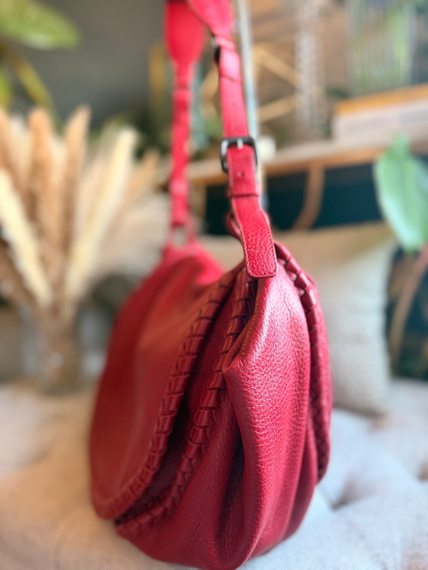 Bottega Veneta Red Cervo Leather Flap Bag