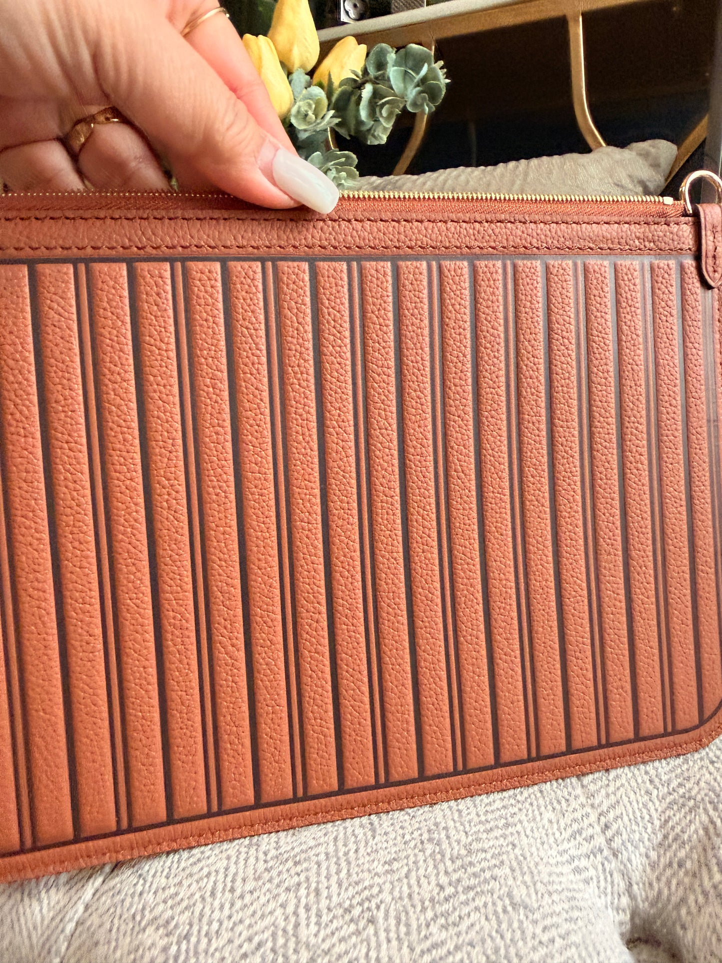Louis Vuitton Calfskin Inside-Out Neverfull Pouch in Tan