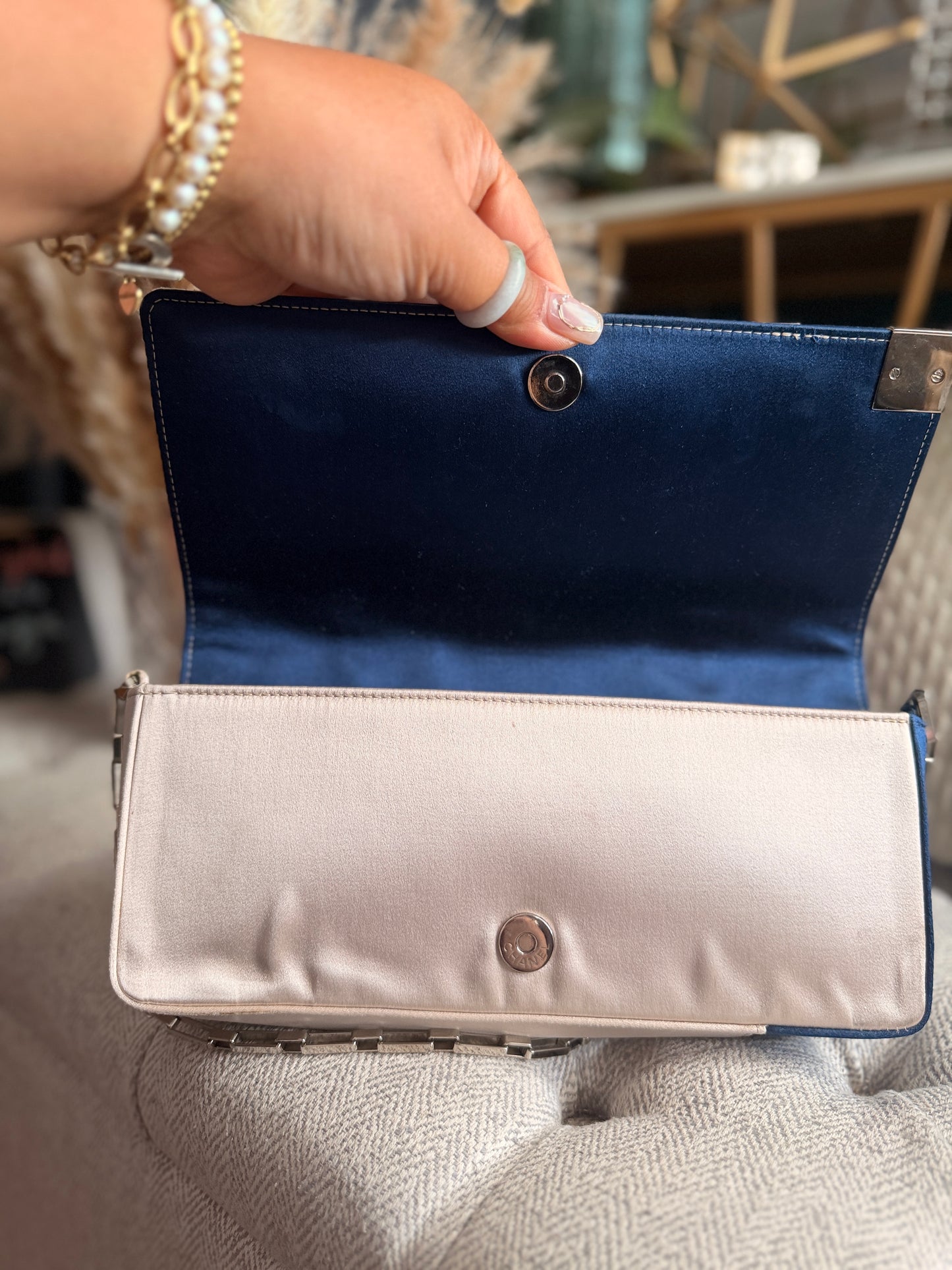 CHANEL Satin Chocolate Bar in Cream and Navy