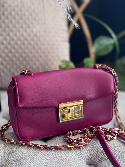 FENDI Nappa Mini Be Baguette Shoulder Bag Ciclamino