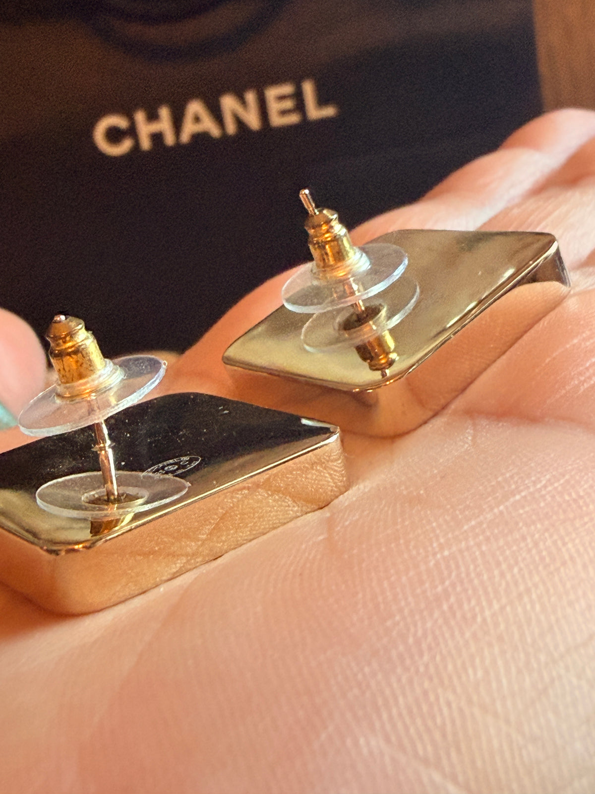 Chanel Square Enamel CC Logo Earrings