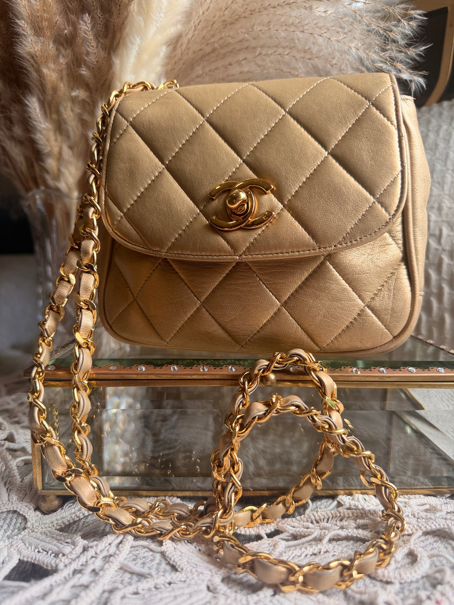 CHANEL Metallic Lambskin Quilted Mini Flap