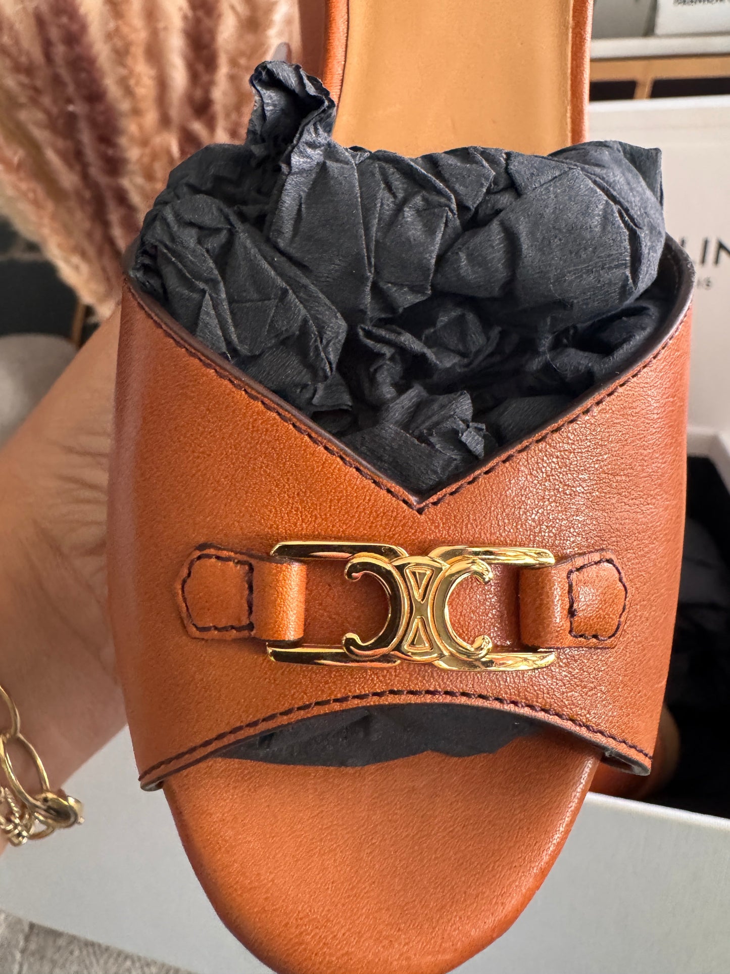CELINE Triomphe Platform Leather Wedge Sandals