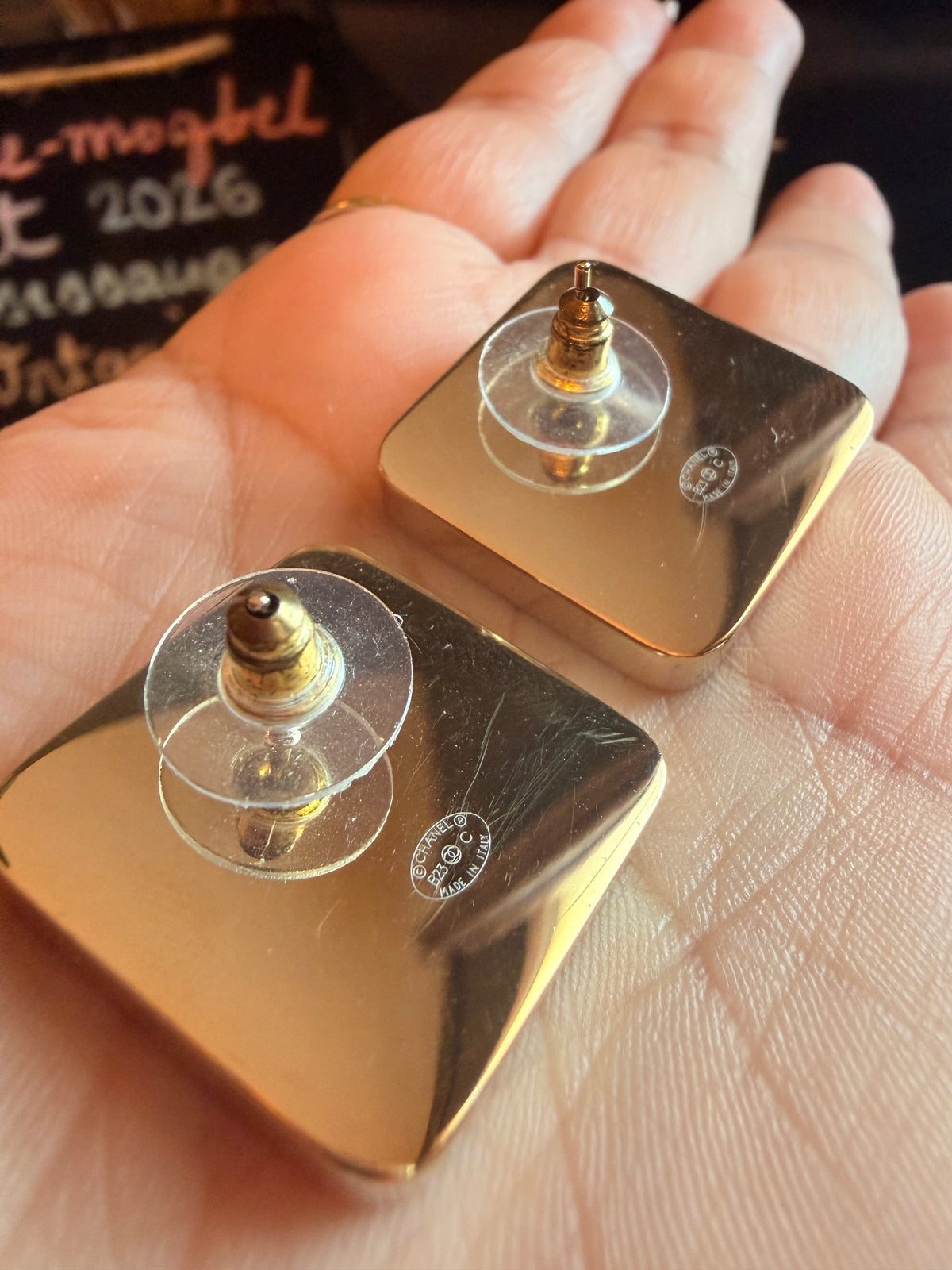 Chanel Square Enamel CC Logo Earrings