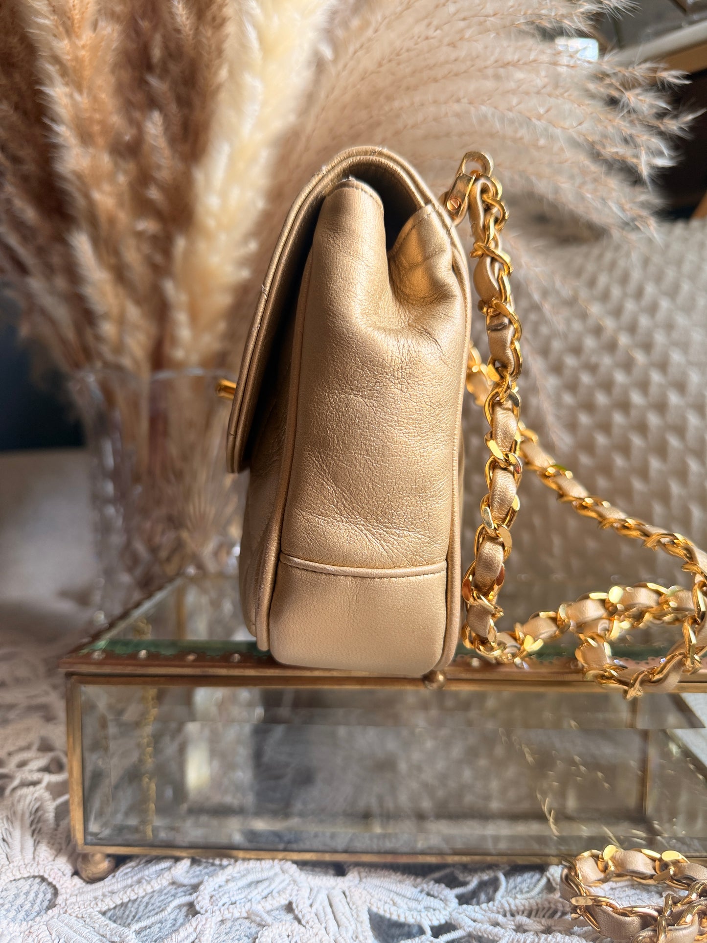 CHANEL Metallic Lambskin Quilted Mini Flap
