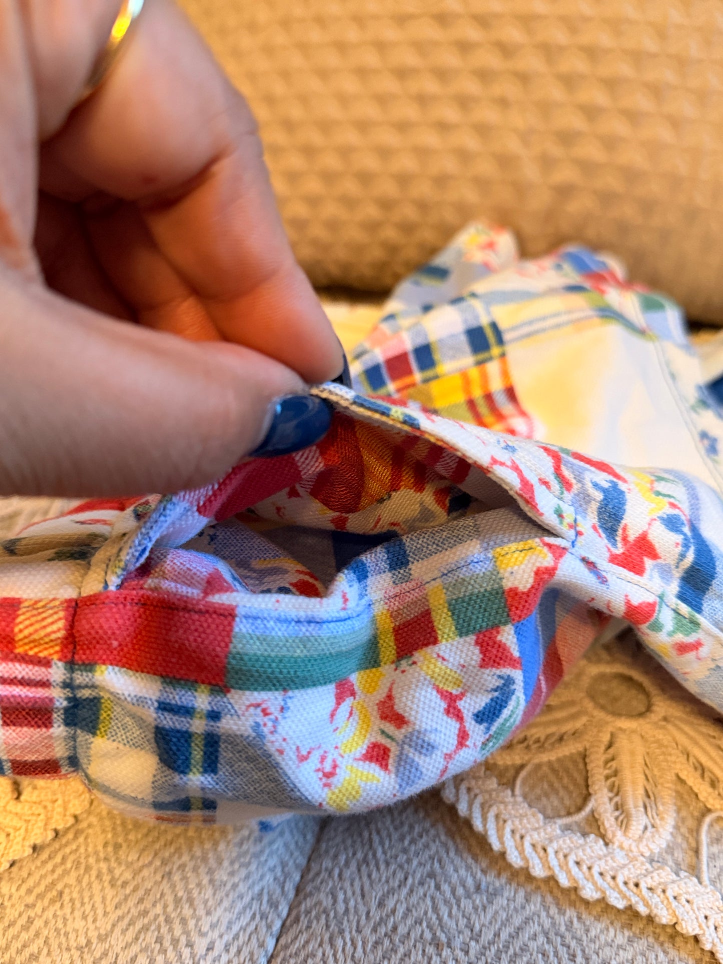 Polo by Ralph Lauren Girls' Red Blue Yellow Cream Patchwork Shorts