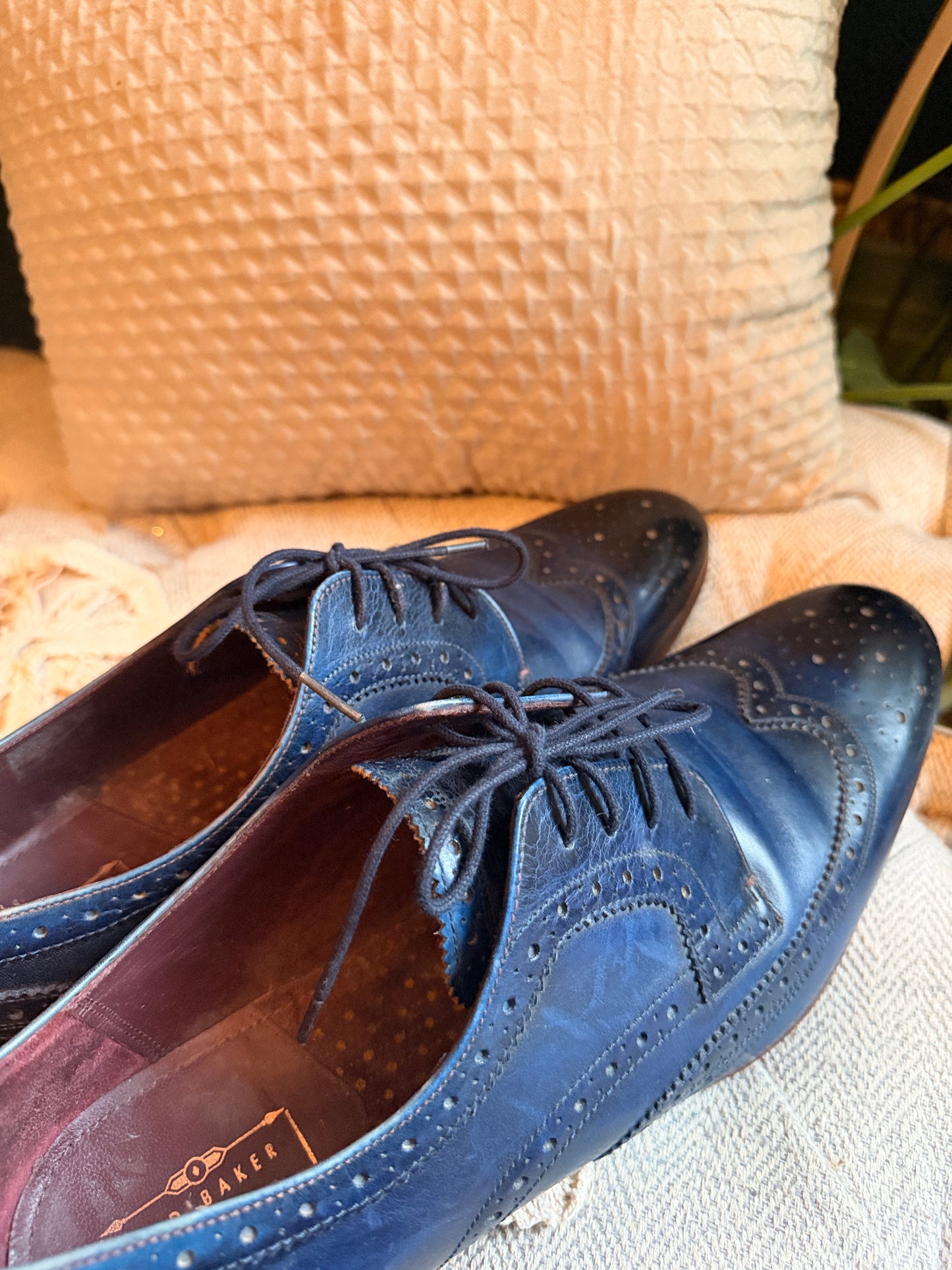 Ted Baker Gryene Men’s Navy Blue Leather Brogue Wingtip Derby Shoes EU 45 US 12