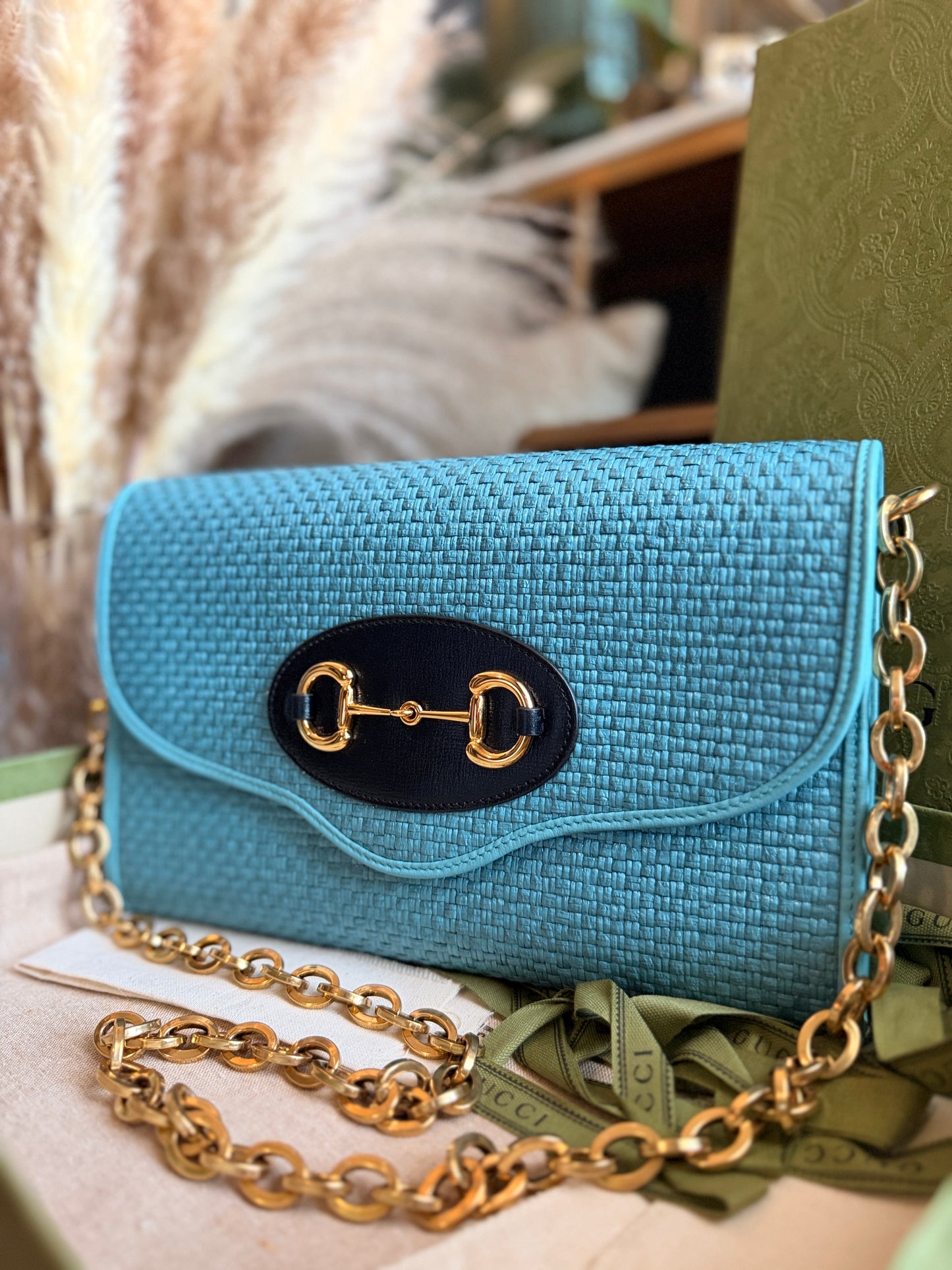 Gucci 1955 Horsebit Raffia Bag-NEW in Box