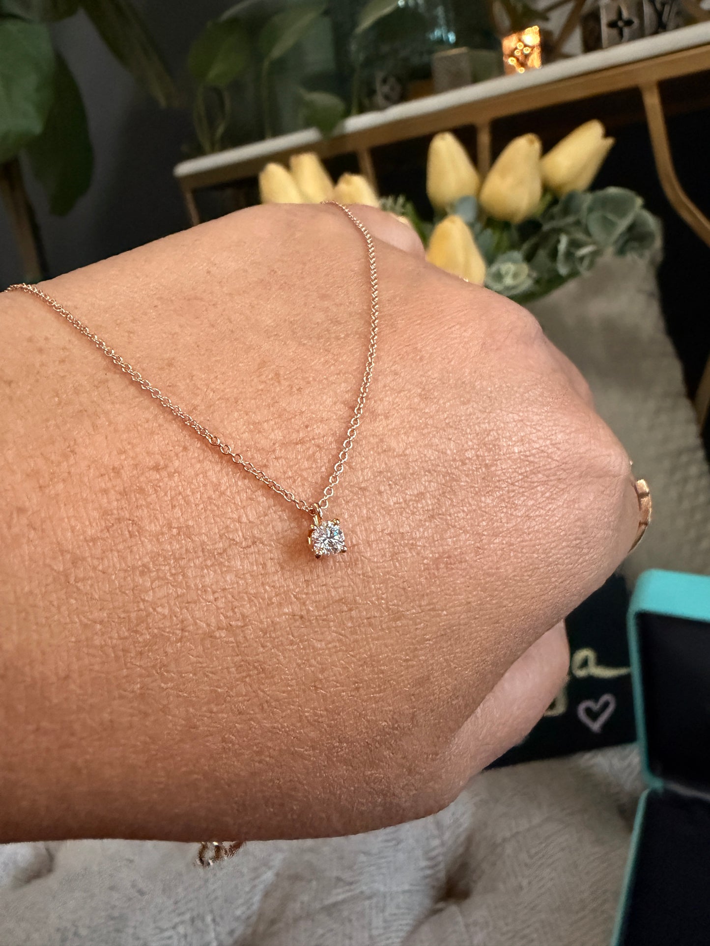 Tiffany & Co 18k Rose Gold Solitaire Necklace