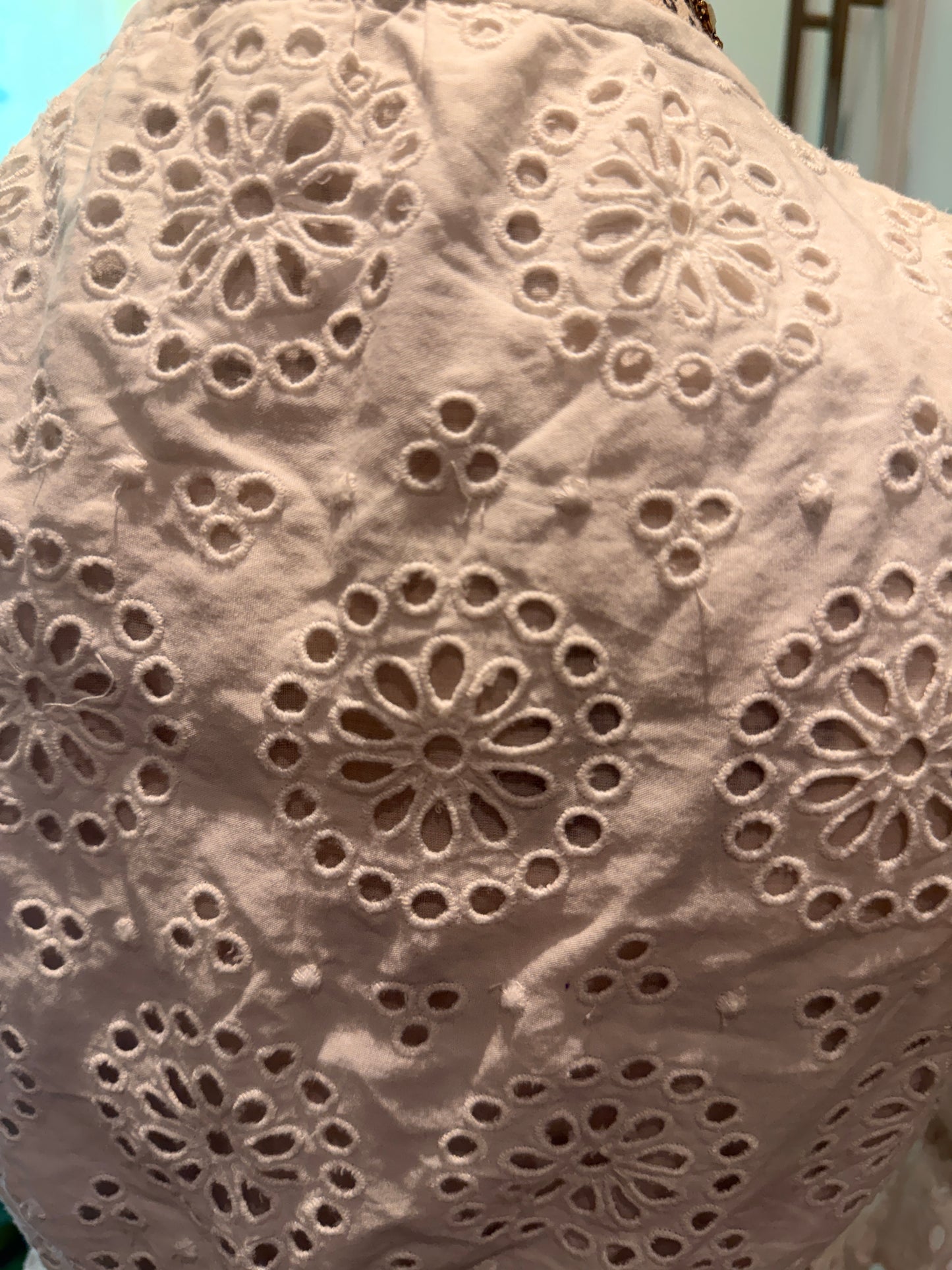 FRAME The Solstice Eyelet Blouse White XS Puff Sleeve Peplum RRP$544