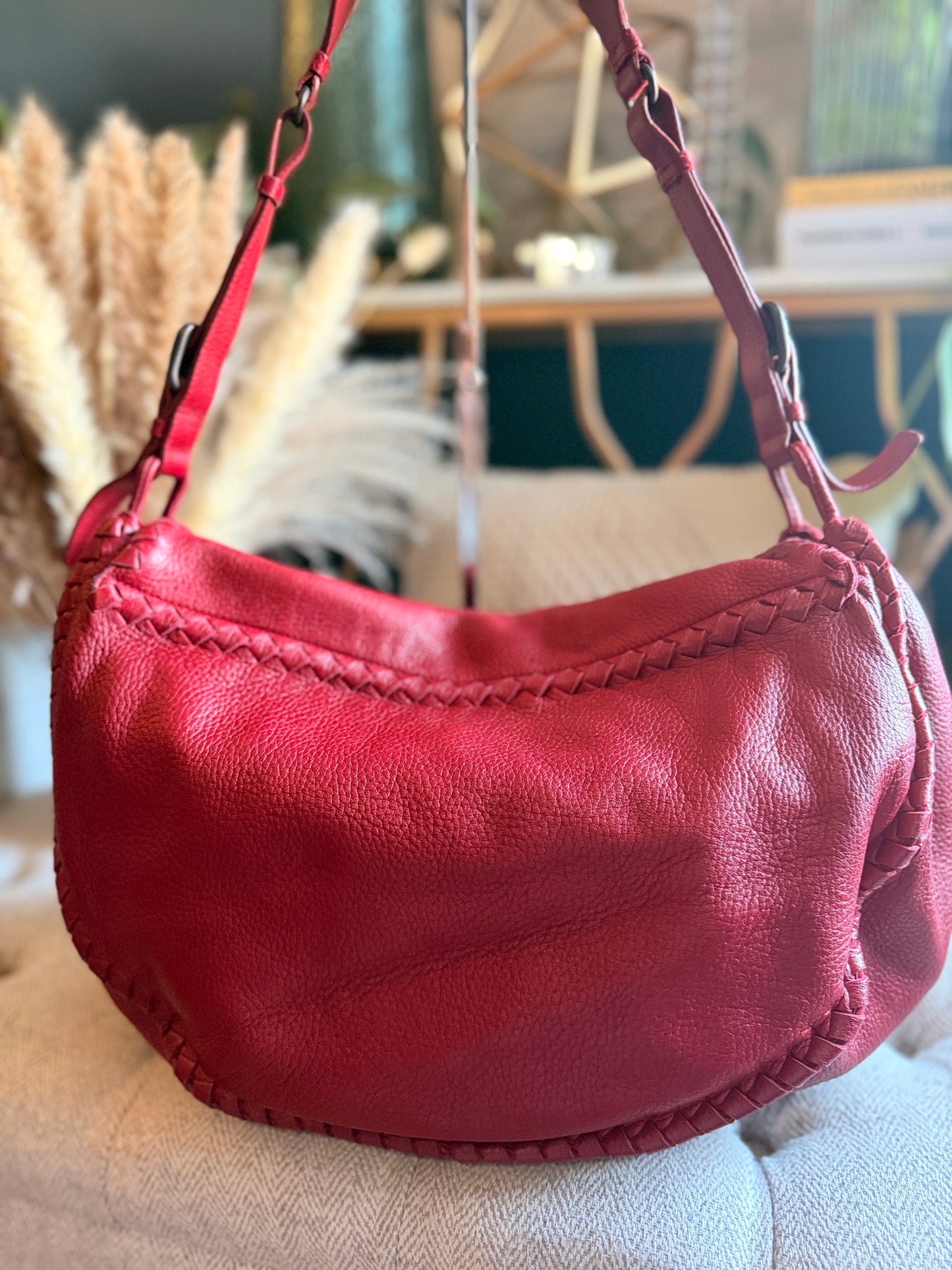 Bottega Veneta Red Cervo Leather Flap Bag