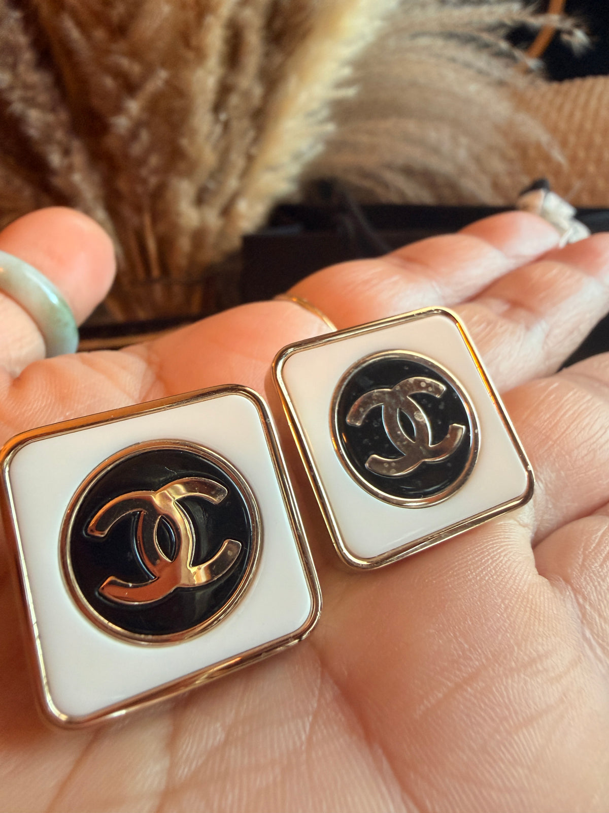 Chanel Square Enamel CC Logo Earrings