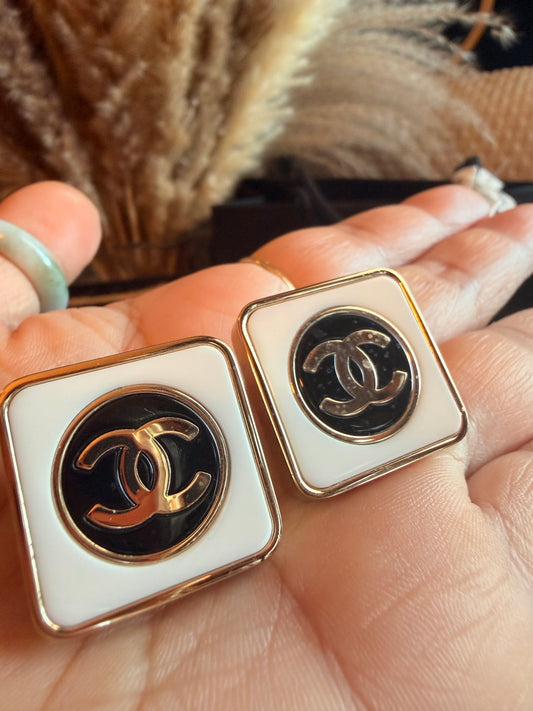 Chanel Square Enamel CC Logo Earrings