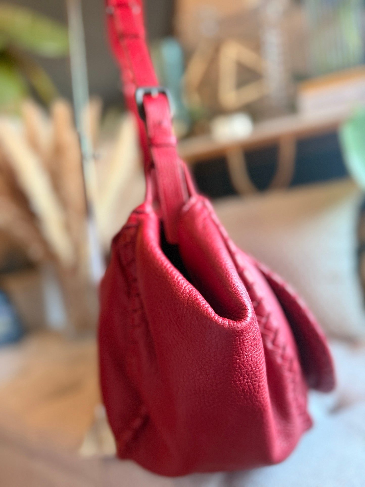 Bottega Veneta Red Cervo Leather Flap Bag