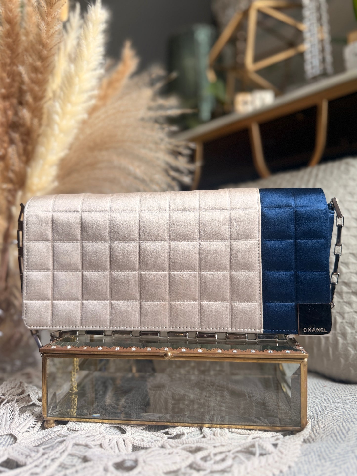 CHANEL Satin Chocolate Bar in Cream and Navy